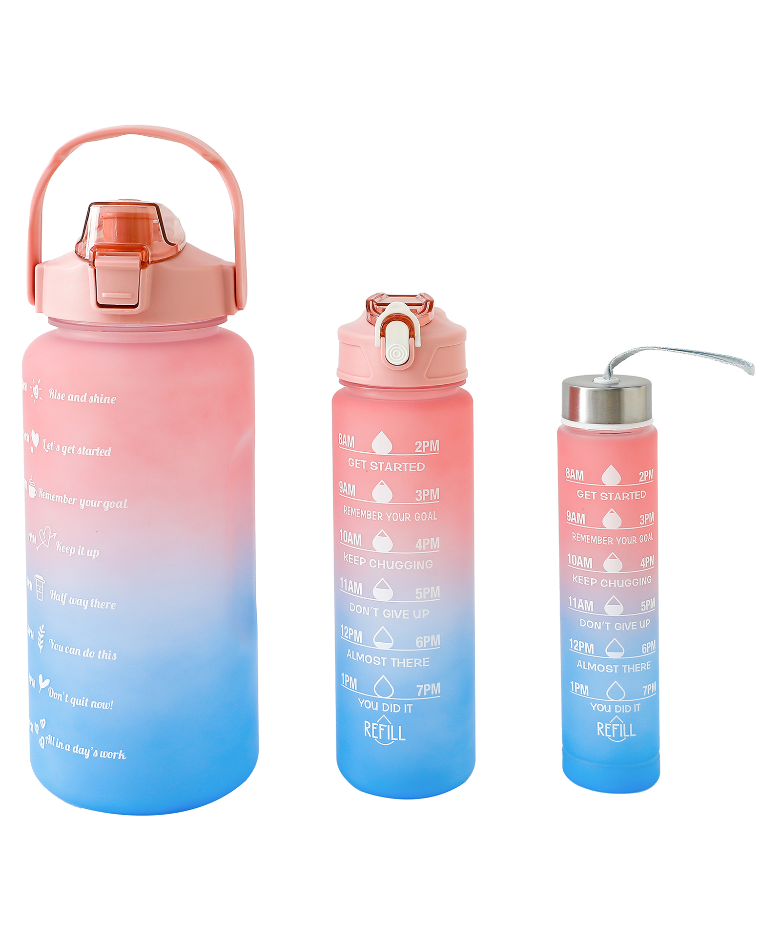 Sports Straw Sipper Bottle 3Pcs 2000ml,750ml,250ml - Pink & Blue| BPA Free| Leak-Resistant & Freezer Safe| Ideal for School, Home & Travel-image-14