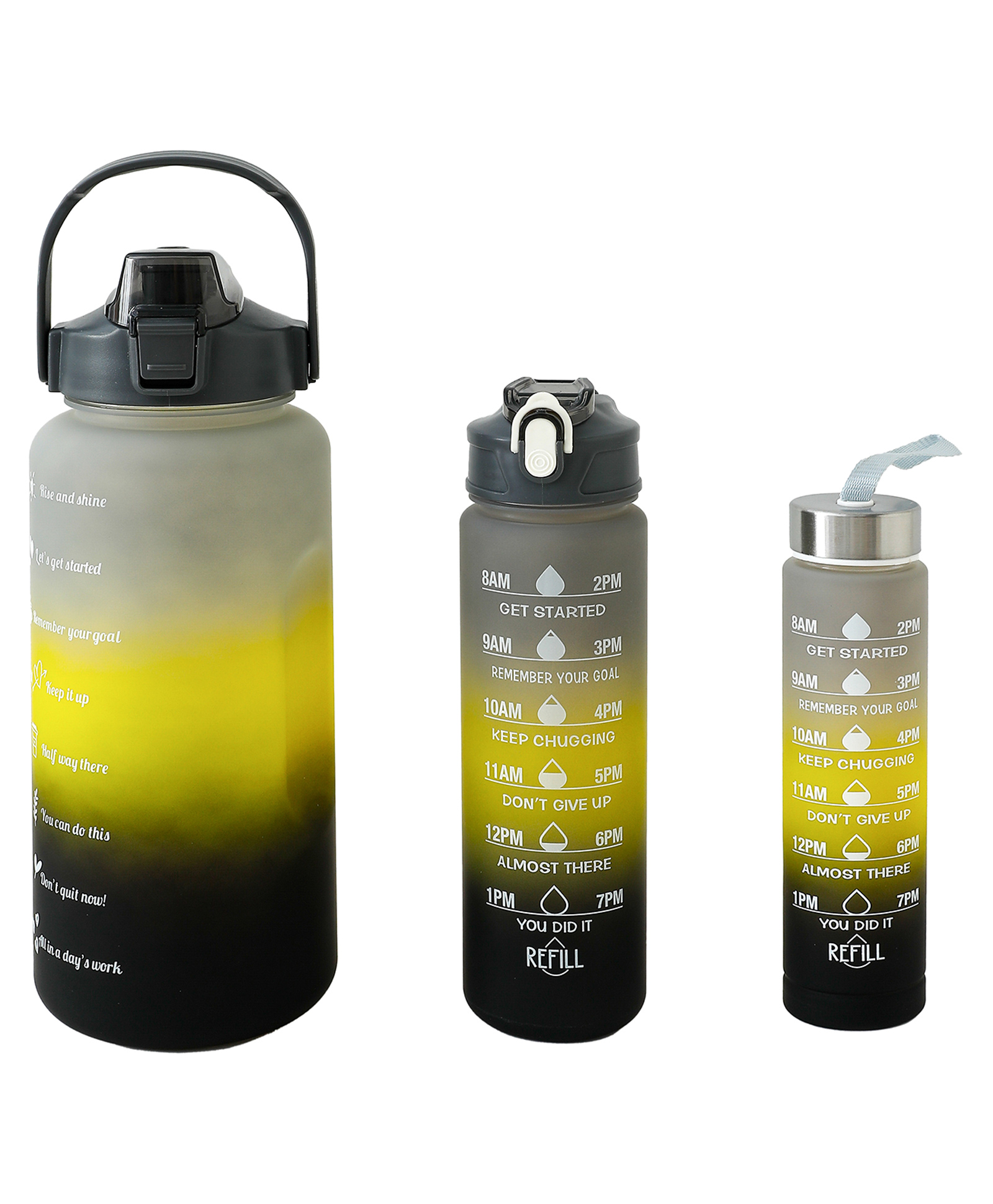 Sports Straw Sipper Bottle 3Pcs 2000ml,750ml,250ml - Grey & Yellow| BPA Free| Leak-Resistant & Freezer Safe| Ideal for School, Home & Travel-image-23