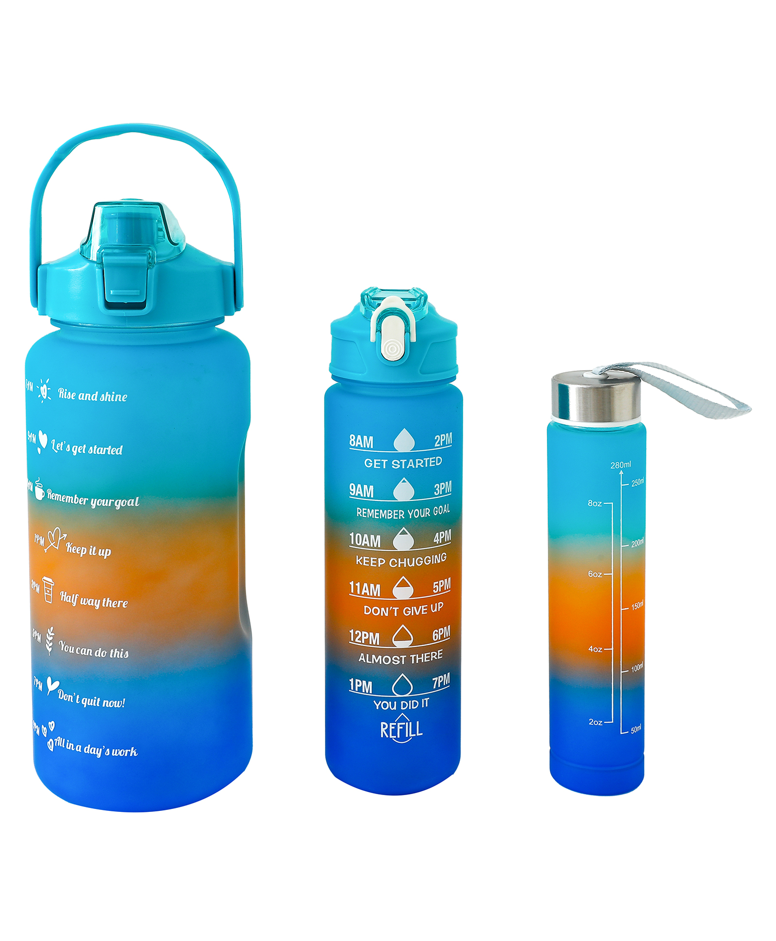 Sports Straw Sipper Bottle 3Pcs 2000ml,750ml,250ml - Dark Blue & Blue| BPA Free| Leak-Resistant & Freezer Safe| Ideal for School, Home & Travel-image-7