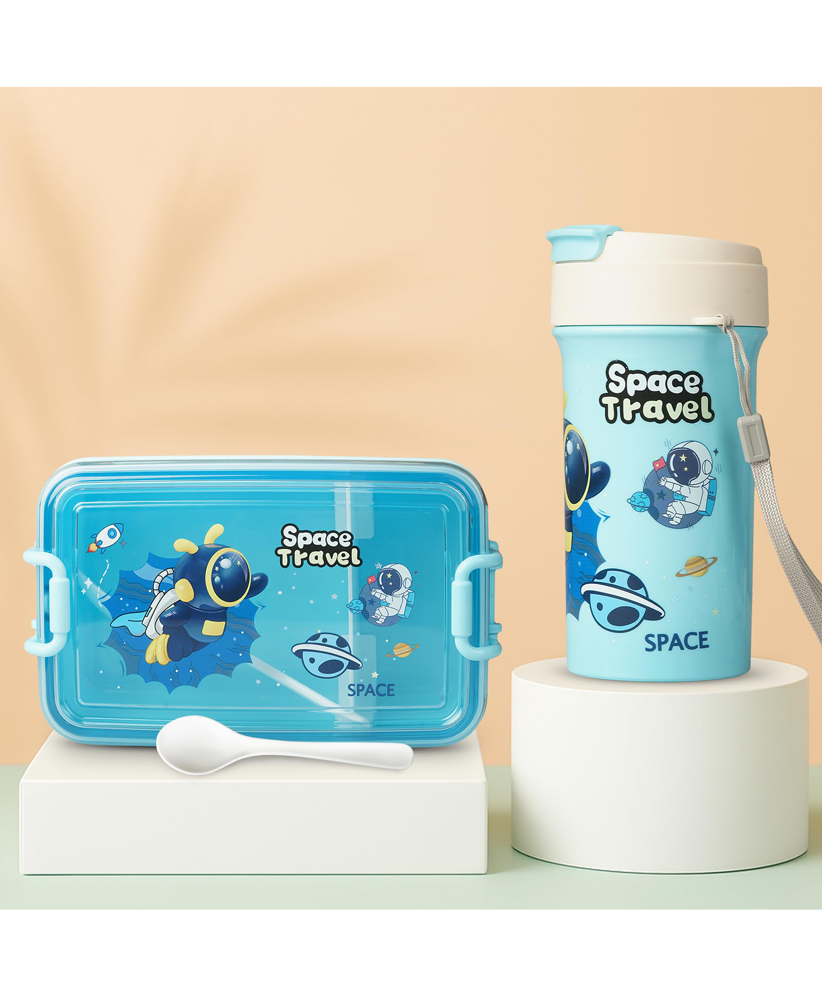 BAYBEE AstroBites Lunch Box with Sipper Bottle for Kids | BPA-Free 600ml Lunch Box, 700ml Sipper Water Bottle with Spoon | Leak-Proof Tiffin Box & Water Bottle for School Kids Boys, Girls (Blue)-image-33