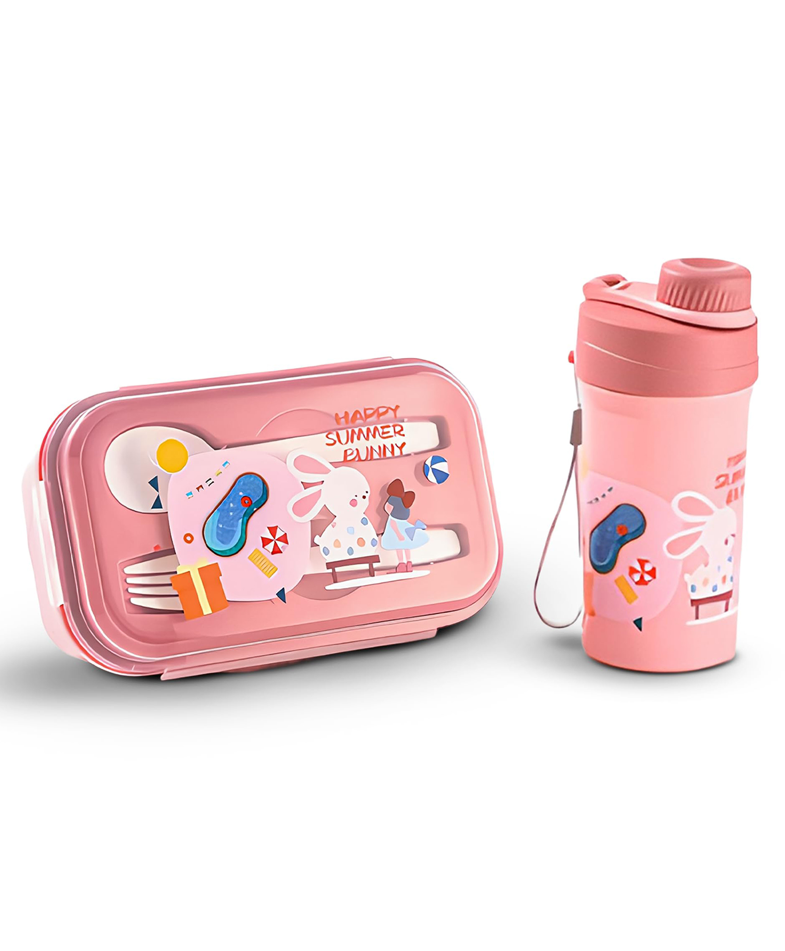 BAYBEE TiffinTote Lunch Box for School Kids Girls, Boys | BPA-Free 1050ml Lunch Box with 500ml Water Bottle with Spoon & Fork | Leak-Proof Tiffin Box with Sipper Bottle for School, Picnic (Pink)-picture-11