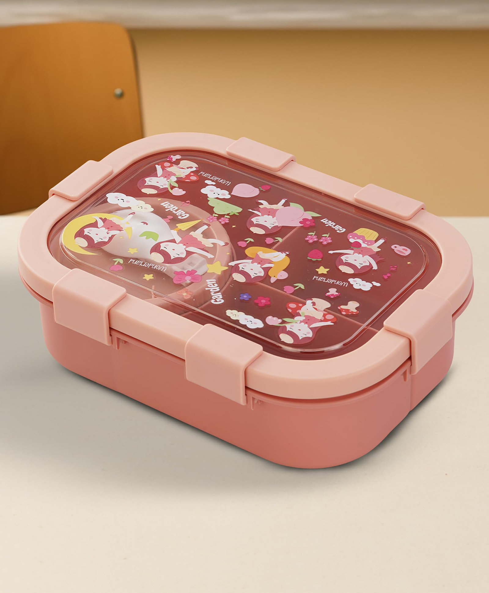 BAYBEE Unicorn Kids Lunch Box with 4 Compartments & Sauce Container | BPA-Free Airtight Bento Box 1000ml + 250ml with 6-Side Locking System | Hot Food Tiffin Box for School Kids Boys, Girls (Pink)-image-42