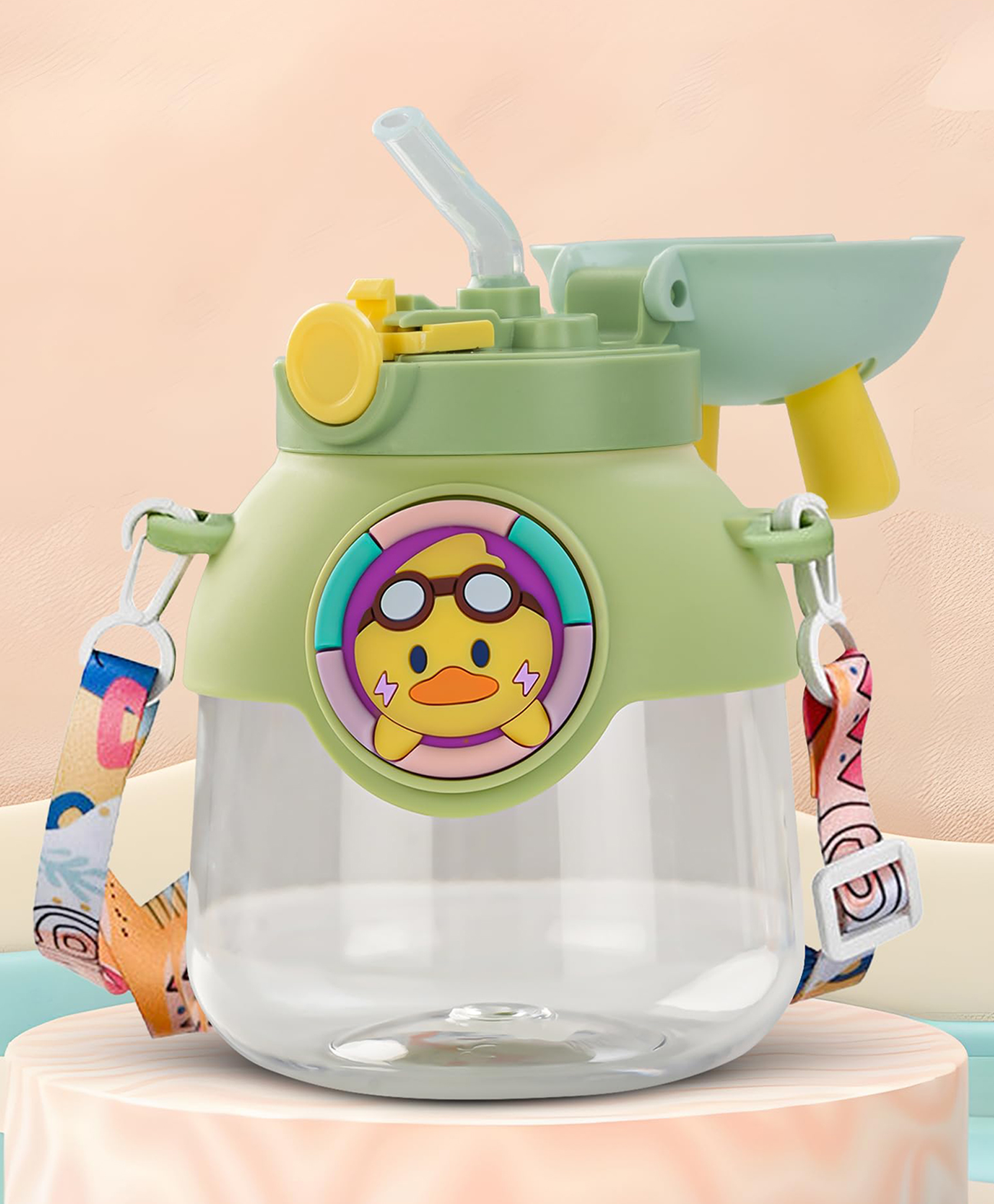 Baybee Bubbly Kids Sipper Water Bottle 670ml | BPA Free & Leakproof Safe Sipper Bottle with Straw | Cute Rabbit Design Smooth Sipping with Handle & Neck Strap, Flip Lid for School Kids & Babys (Green)-image-14