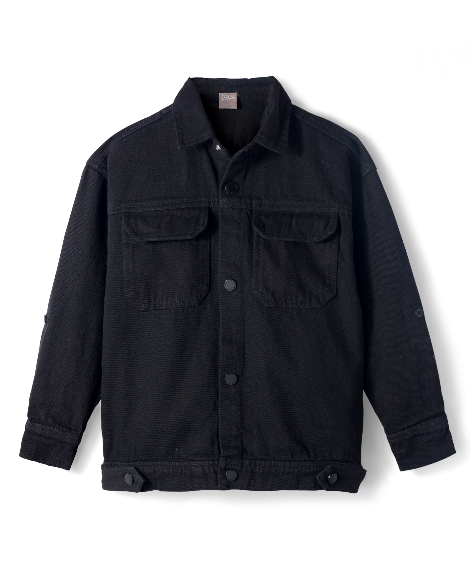 Little Kangaroos Cotton Woven Full Sleeves Solid Colour Shirt - Black-image-25