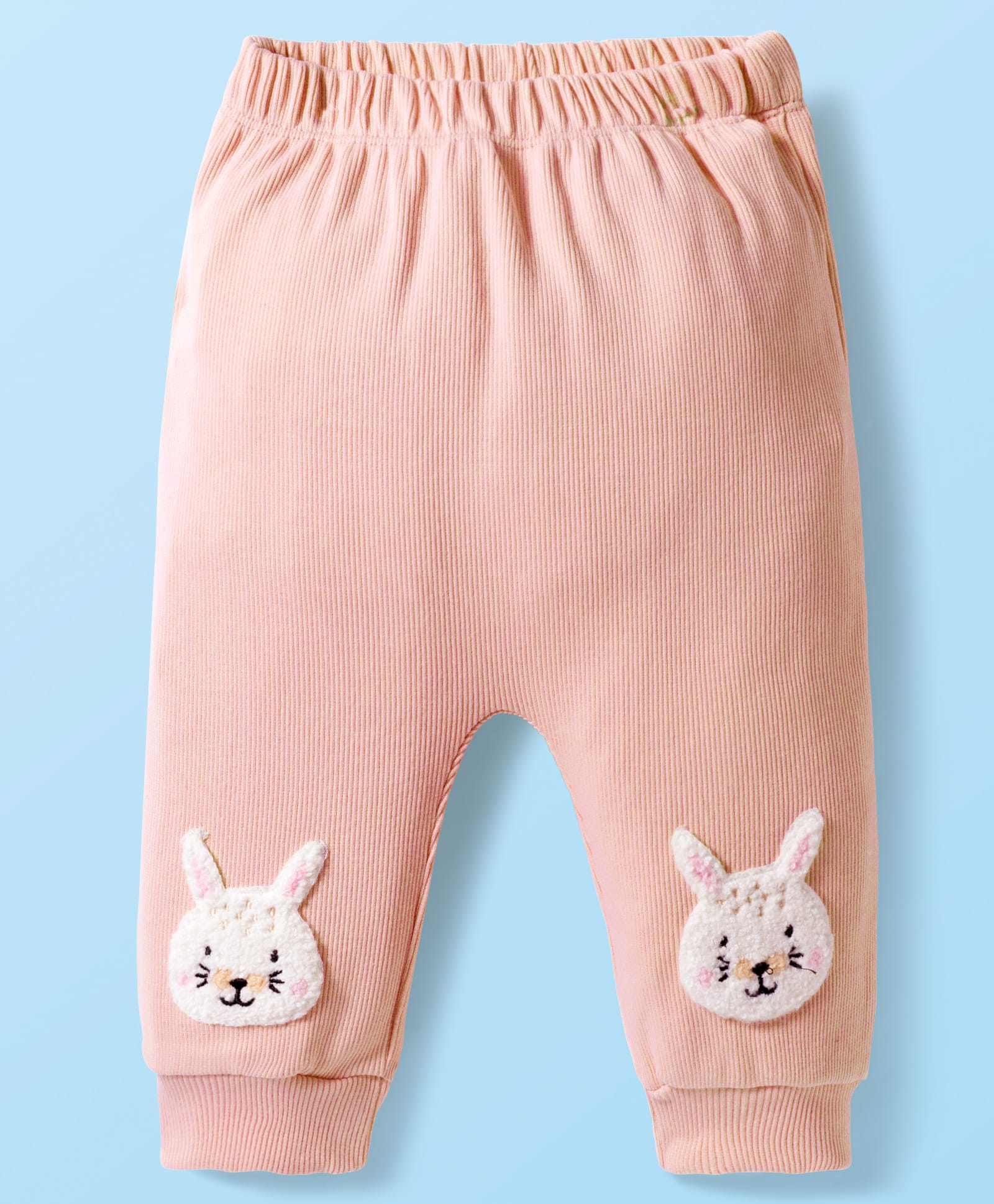 Little Kangaroos Woven Full Length Fleece Pant With Bunny Applique - Peach-image-41