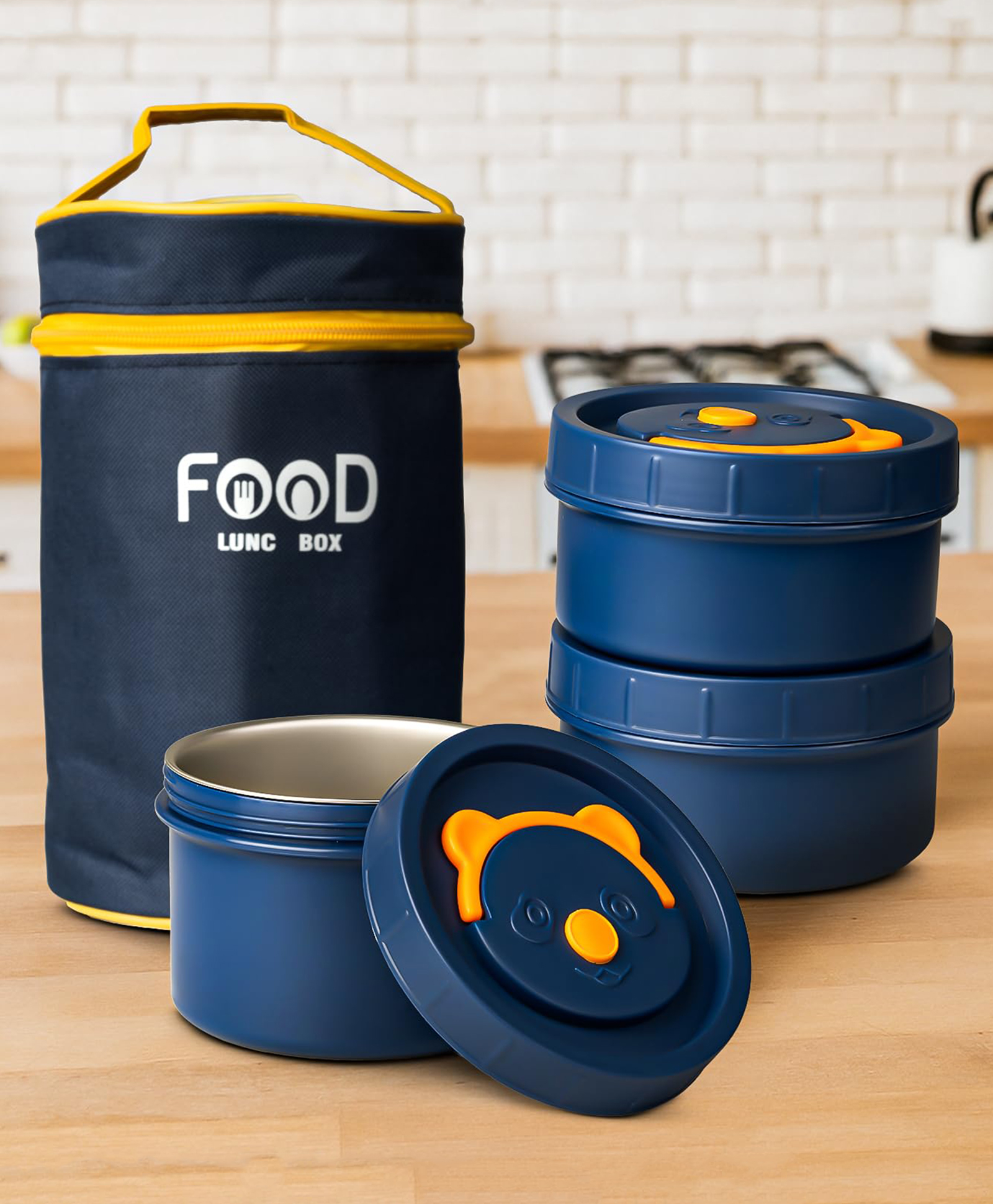 BAYBEE Insulated Lunch Box with 3 Stainless Steel Bowls & Carry Bag | Leakproof, BPA-Free Tiffin Box for Kids & Adults | Microwave Safe Food Storage Container (600 ml,400,400) Office, School, Picnic-image-18