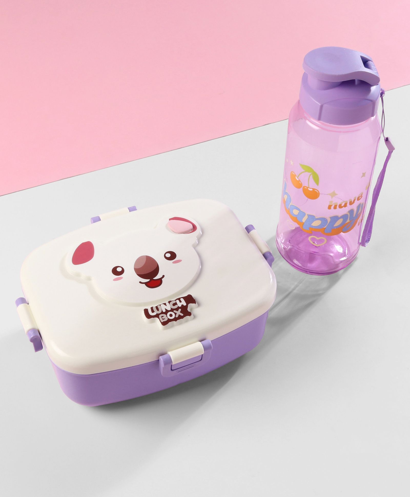 Kids Section Lunch Box with Water Bottle Set - Purple | 500ml Lunch Box & 400ml Water Bottle| Spoon & Fork| BPA-Free School Lunch Combo for Boys & Girls-image-40