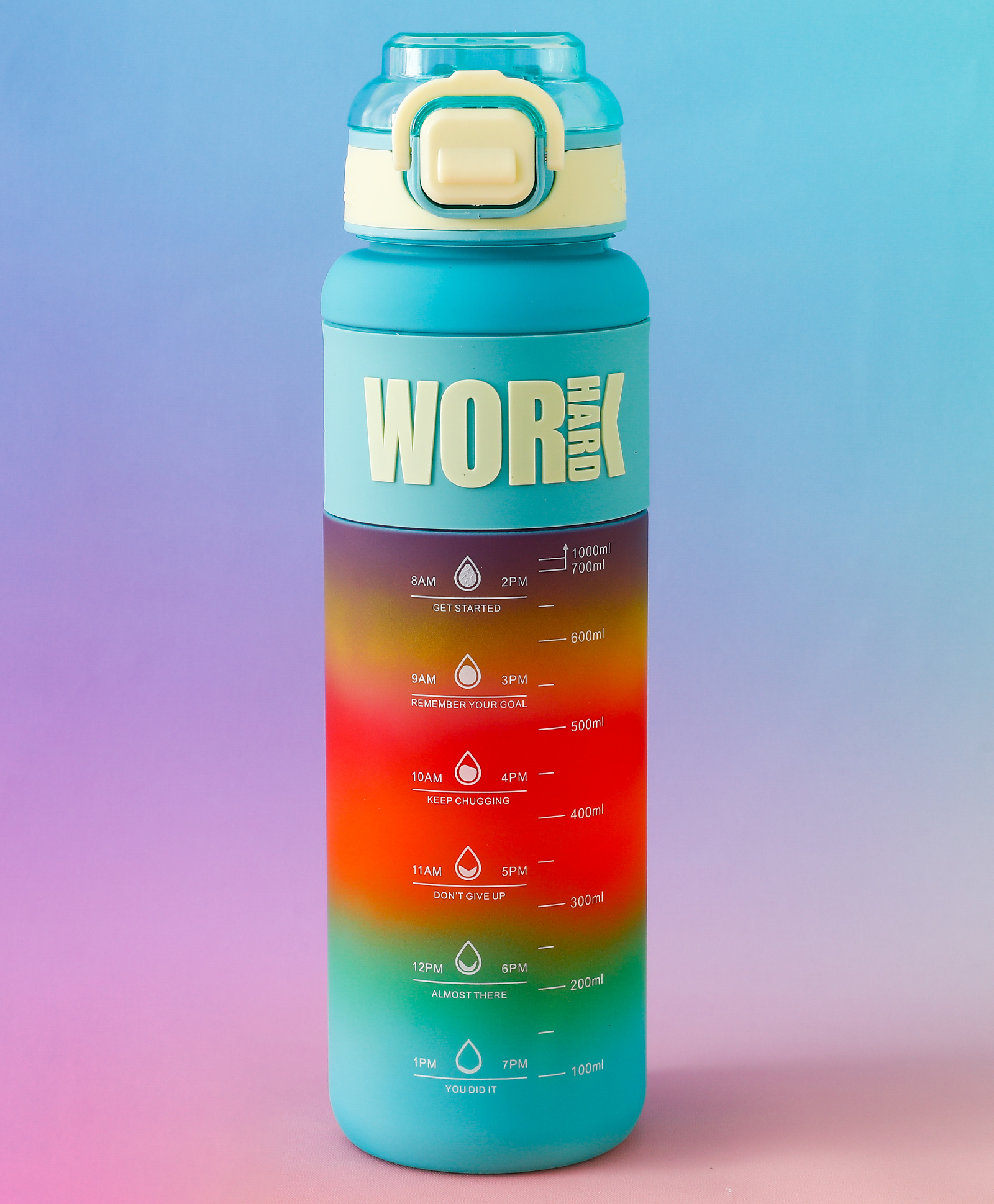 Motivational Water Bottle with Straw Blue - 1000 ml | BPA Free, Freezer Safe & Leak-Resistant| Reusable Hydration Bottle for Gym, School & Outdoor Use