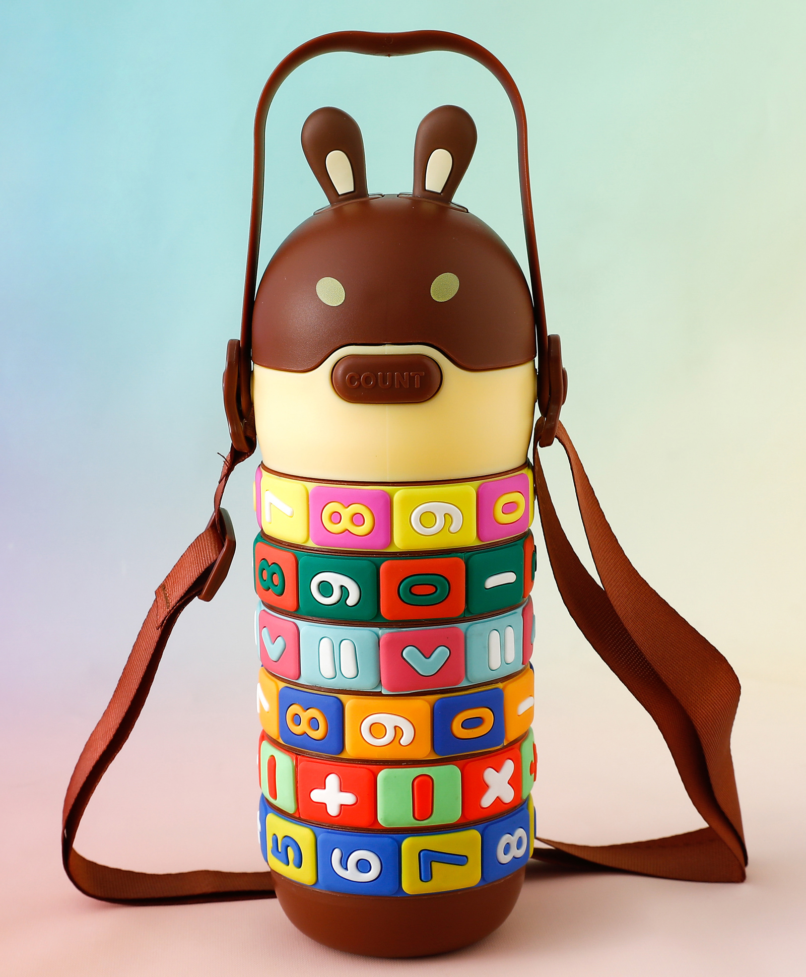Bunny Lid Number Puzzle Straw Sipper Bottle for Kids - 520 ml - Brown| Leak Resistant & BPA Free| Freezer Safe School Straw Water Bottle for Boys & Girls-image-49