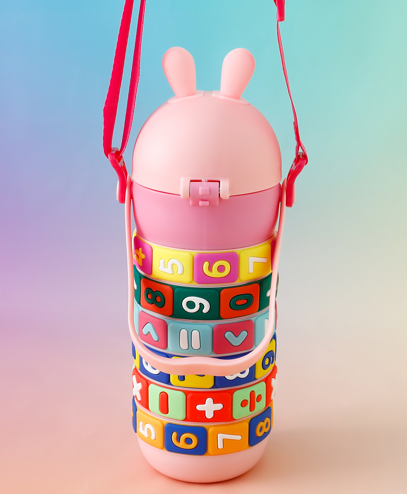 Bunny Lid Number Puzzle Straw Sipper Bottle for Kids - 520 ml - Pink| Leak Resistant & BPA Free| Freezer Safe School Straw Water Bottle for Boys & Girls-image-28