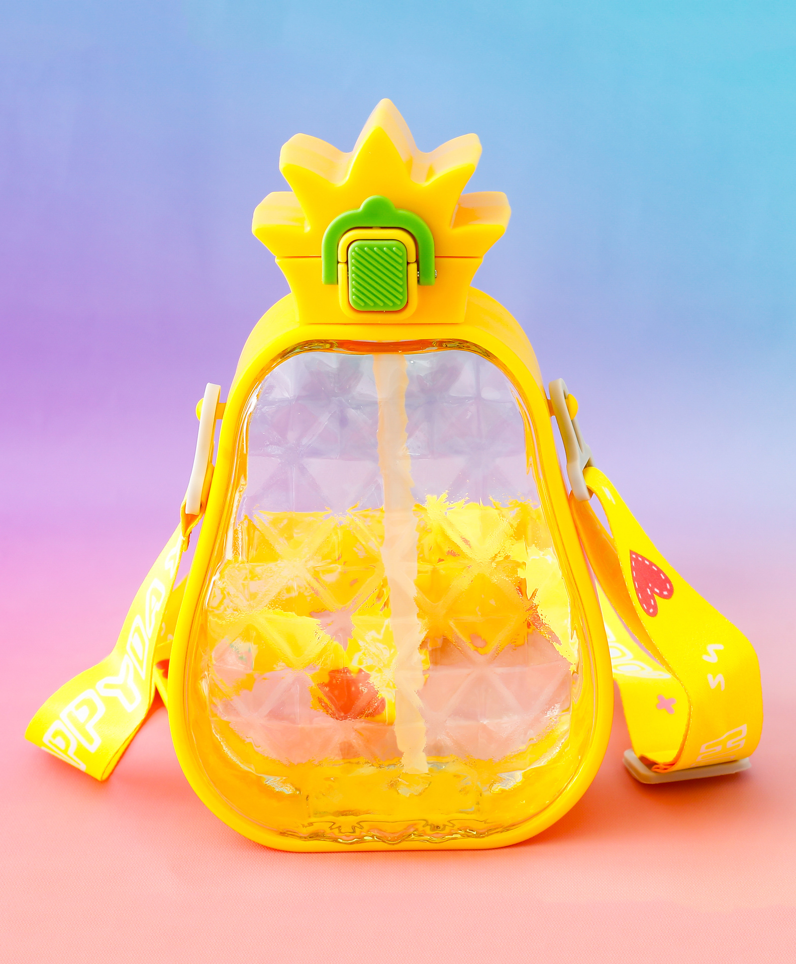 Pineapple Design Kids Straw Water Bottle 600 ml - Yellow| Leak-Resistant BPA Free Freezer Safe Sipper Bottle with Adjustable Strap| Sipper Bottle for School, Picnic & Travel for Boys & Girls-image-39