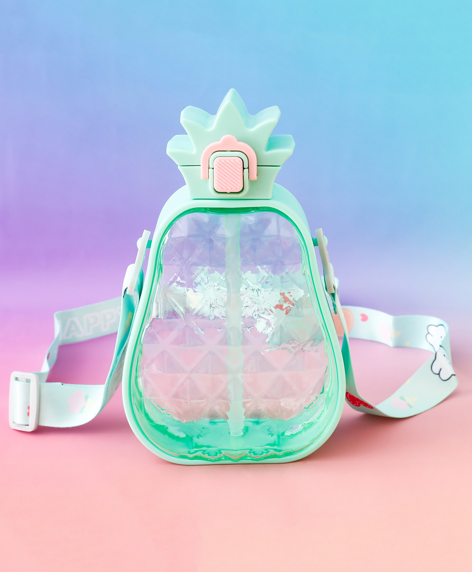 Pineapple Design Kids Straw Water Bottle 600 ml - Blue| Leak-Resistant BPA Free Freezer Safe Sipper Bottle with Adjustable Strap| Sipper Bottle for School, Picnic & Travel for Boys & Girls-image-46