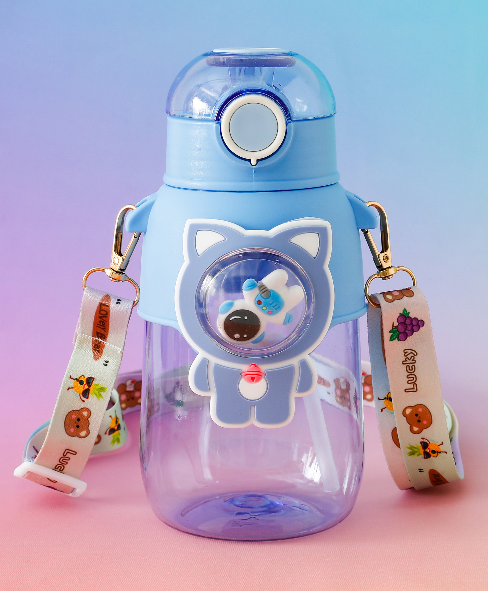 Astronaut Kids Straw Water Bottle 650 ml Blue| Leak-Resistant BPA Free Freezer Safe Sipper Bottle with Adjustable Strap| School Water Bottle for Boys & Girls-image-17