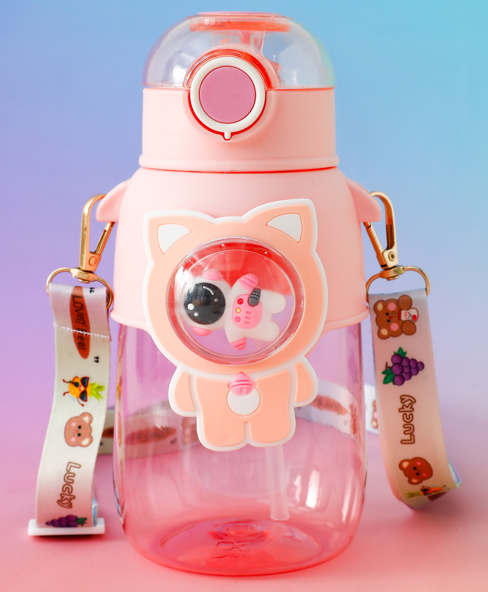 Astronaut Kids Straw Water Bottle 650 ml Pink| Leak-Resistant BPA Free Freezer Safe Sipper Bottle with Adjustable Strap| School Water Bottle for Boys & Girls-image-18