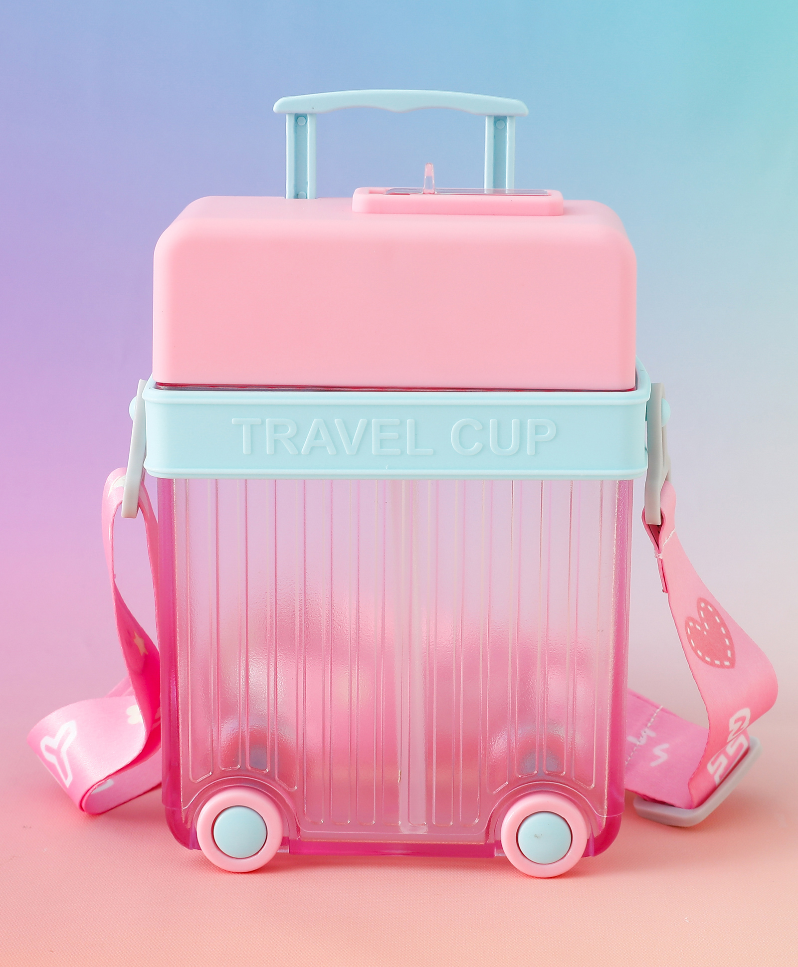 fab n funky Kids Straw Water Bottle with Trolley Wheels & Shoulder Strap 450ml - Pink| BPA-Free, Leak-Resistant & Freezer Safe| School Sipper Bottle for Boys & Girls-picture-25