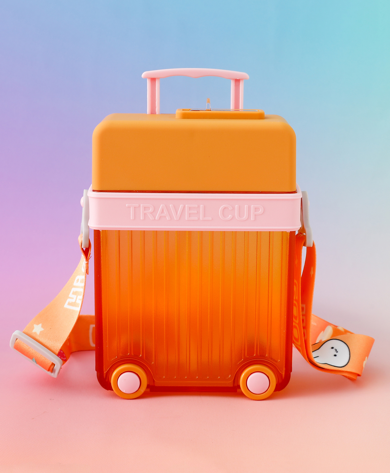 fab n funky Kids Straw Water Bottle with Trolley Wheels & Shoulder Strap 450ml - Orange| BPA-Free, Leak-Resistant & Freezer Safe| School Sipper Bottle for Boys & Girls-picture-23