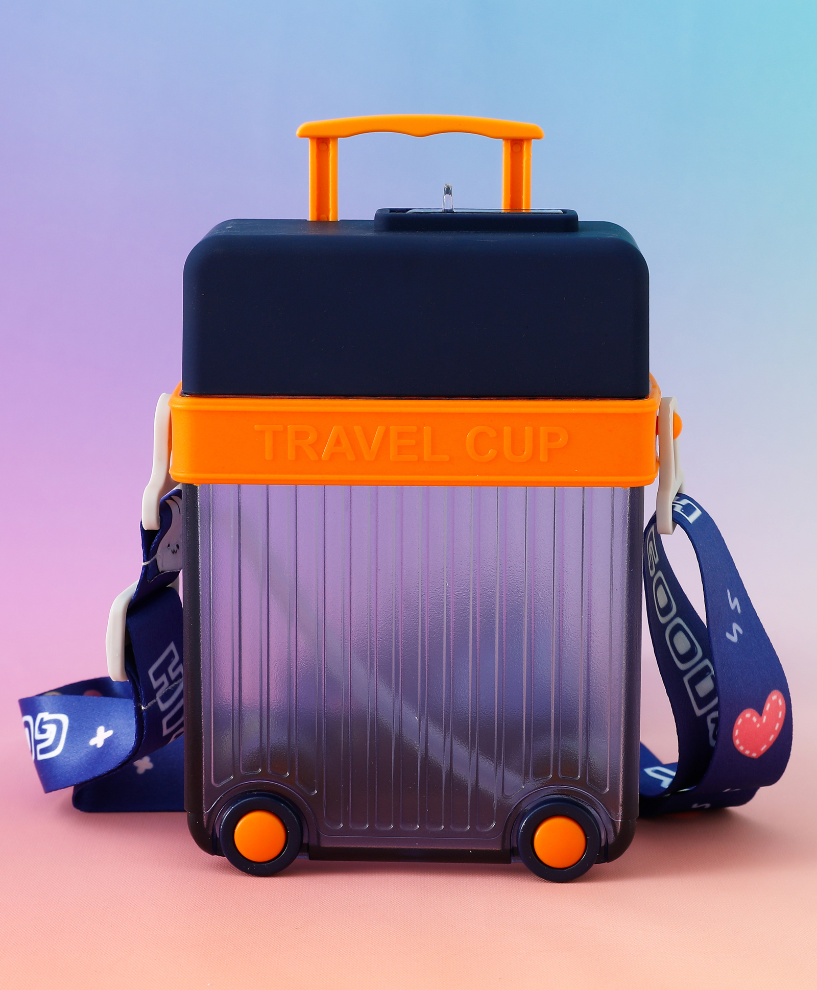 fab n funky Kids Straw Water Bottle with Trolley Wheels & Shoulder Strap 450ml - Dark Blue| BPA-Free, Leak-Resistant & Freezer Safe| School Sipper Bottle for Boys & Girls-picture-24