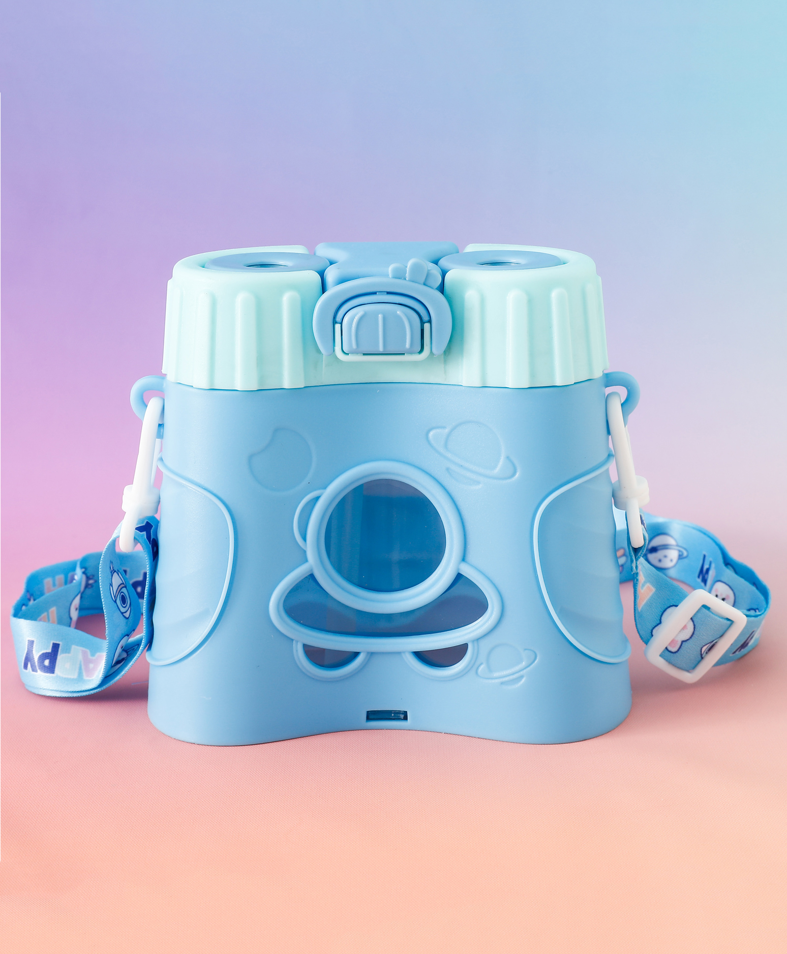 fab n funky Cute Binocular Design Kids Straw Water Bottle 580 ml Blue| BPA Free| Leak-Resistant| Freezer Safe| Sipper Bottle with Straw & Adjustable Strap for Boys & Girls-picture-33