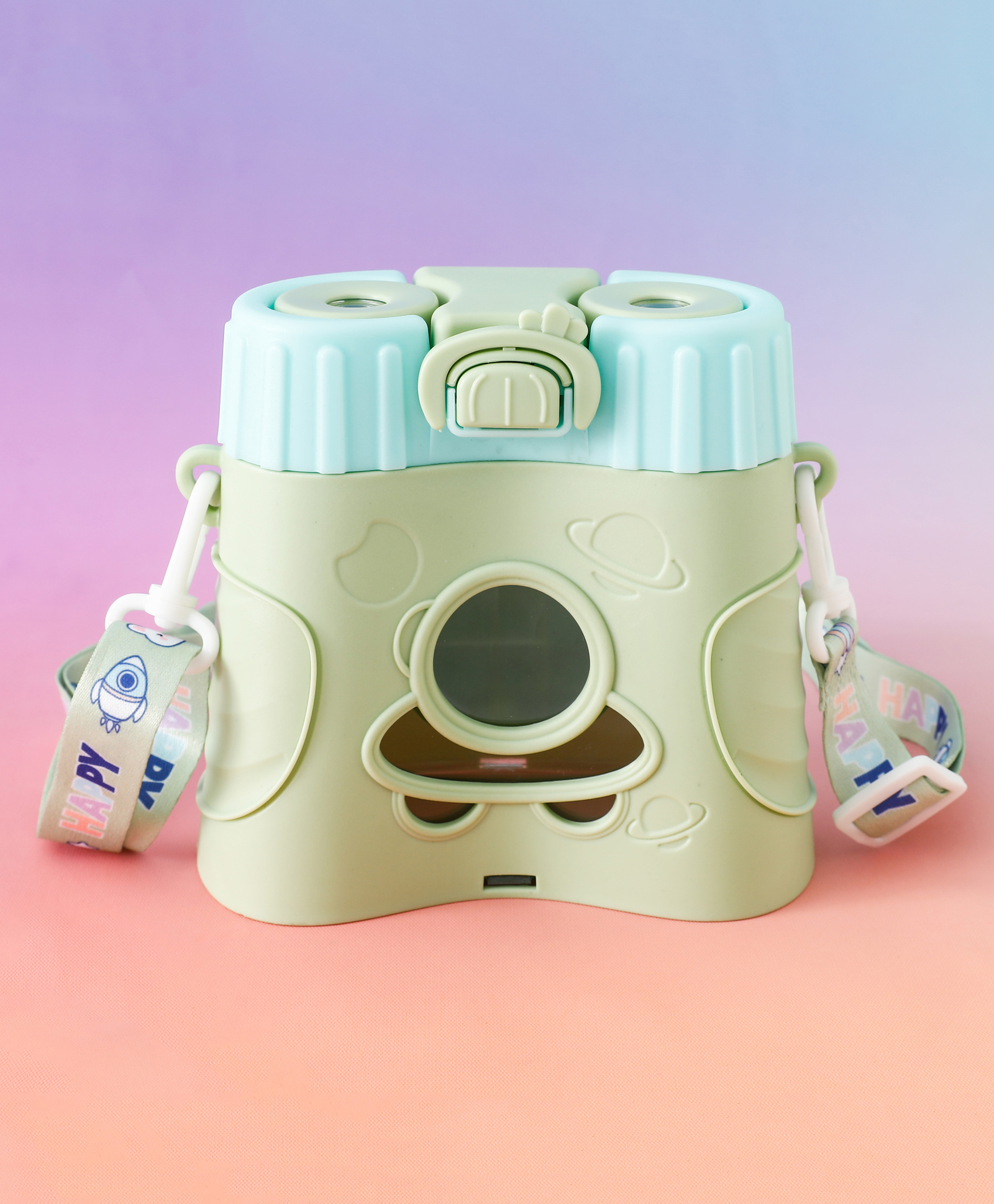 fab n funky Cute Binocular Design Kids Straw Water Bottle 580 ml Green| BPA Free| Leak-Resistant| Freezer Safe| Sipper Bottle with Straw & Adjustable Strap for Boys & Girls-picture-20