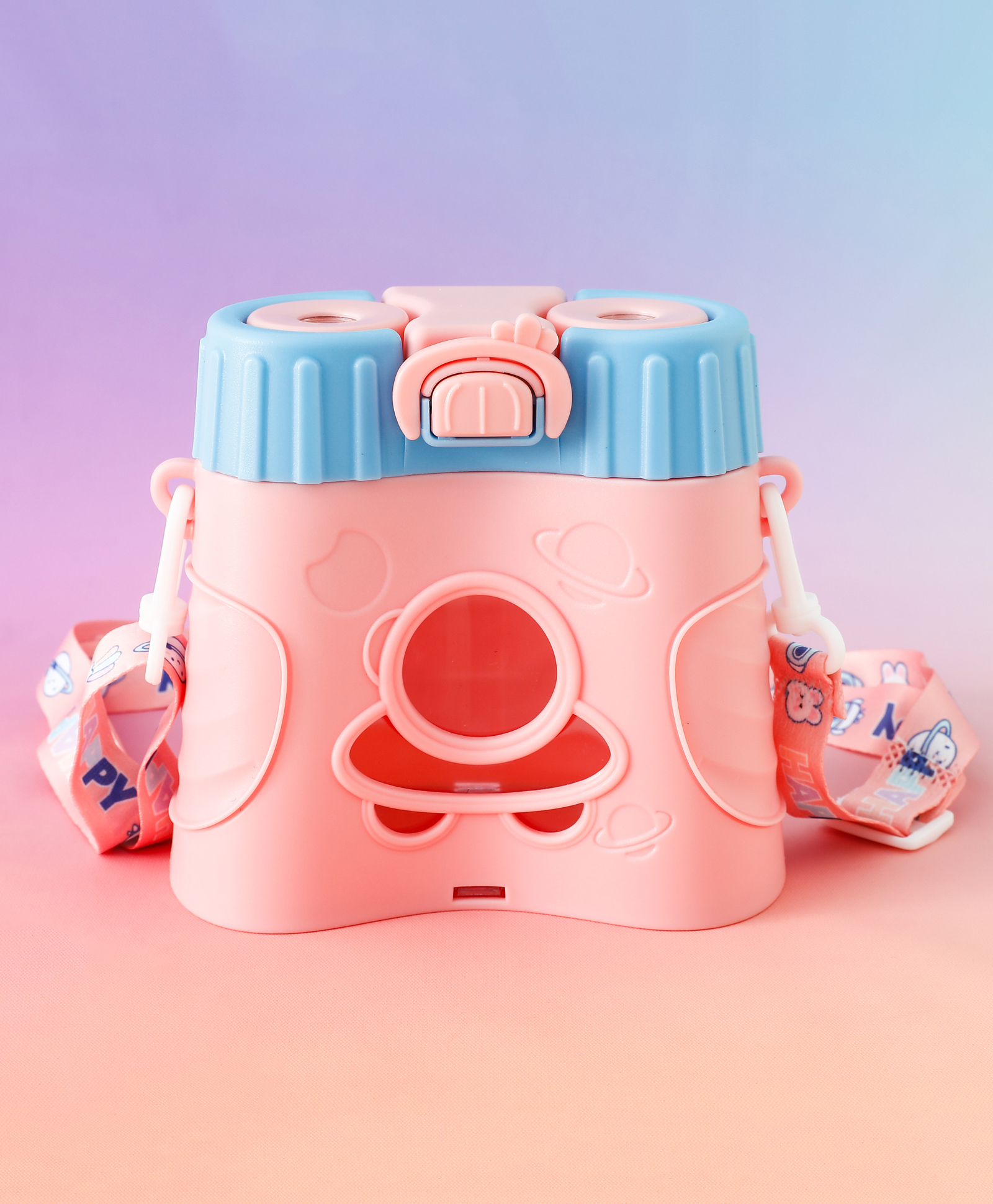 Cute Binocular Design Kids Straw Water Bottle 580 ml Pink| BPA Free| Leak-Resistant| Freezer Safe| Sipper Bottle with Straw & Adjustable Strap for Boys & Girls-image-44