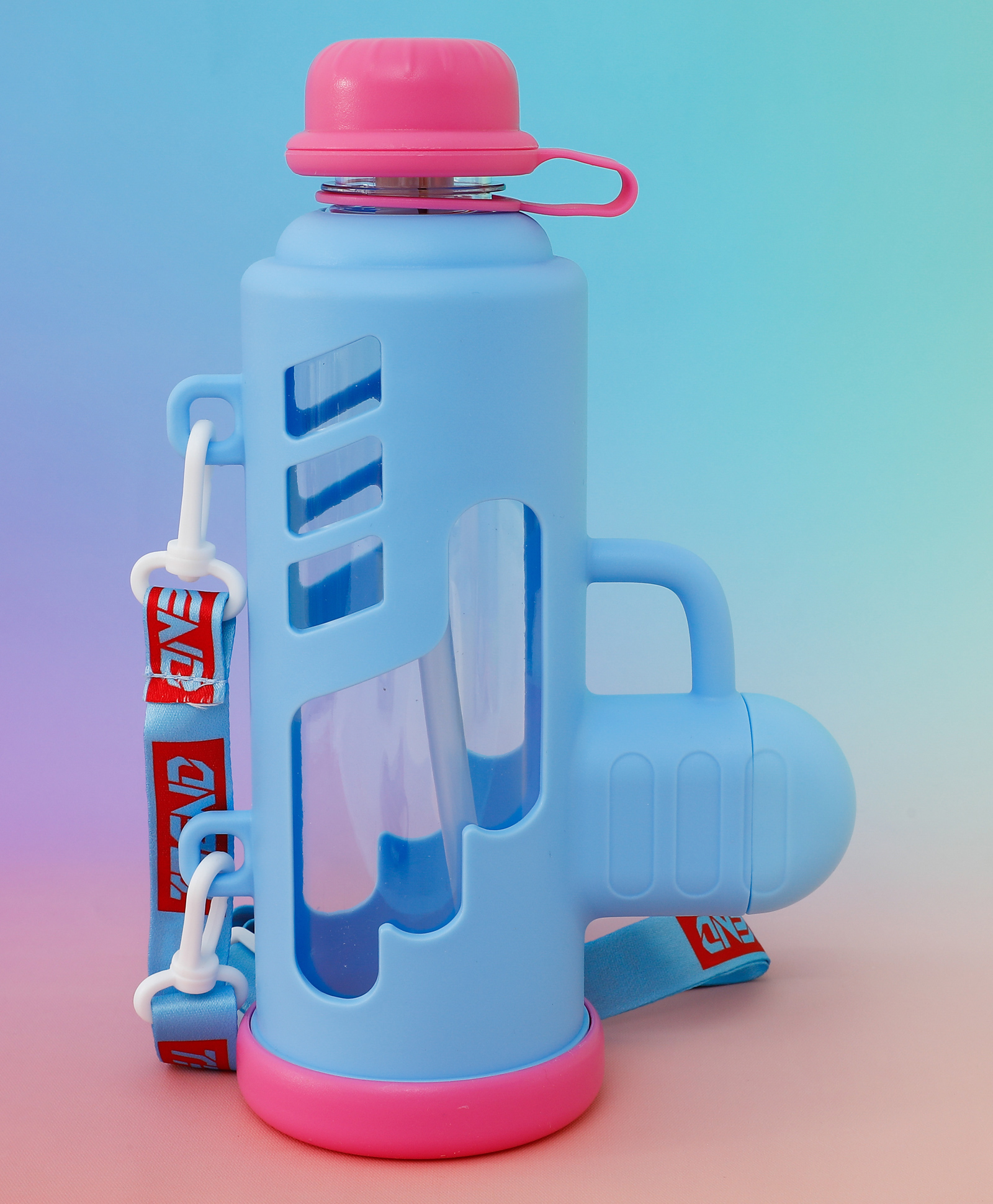 bazooka style kids straw water bottle 680 ml - blue| bpa free| freezer safe & leak-resistant| school sipper bottle with straw & carry strap for boys & girls