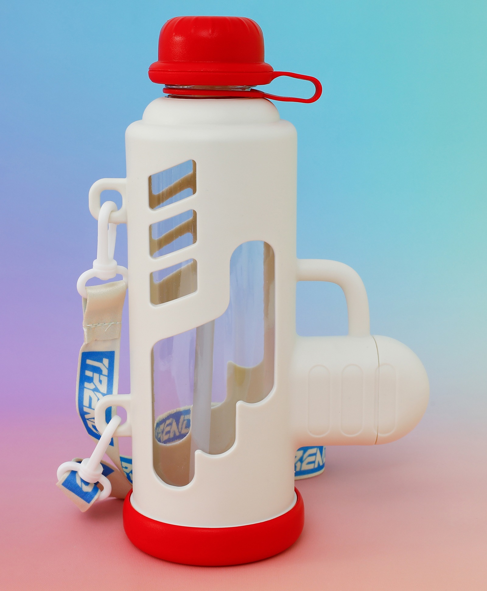Bazooka Style Kids Straw Water Bottle 680 ml - White| BPA Free| Freezer Safe & Leak-Resistant| School Sipper Bottle with Straw & Carry Strap for Boys & Girls-image-40