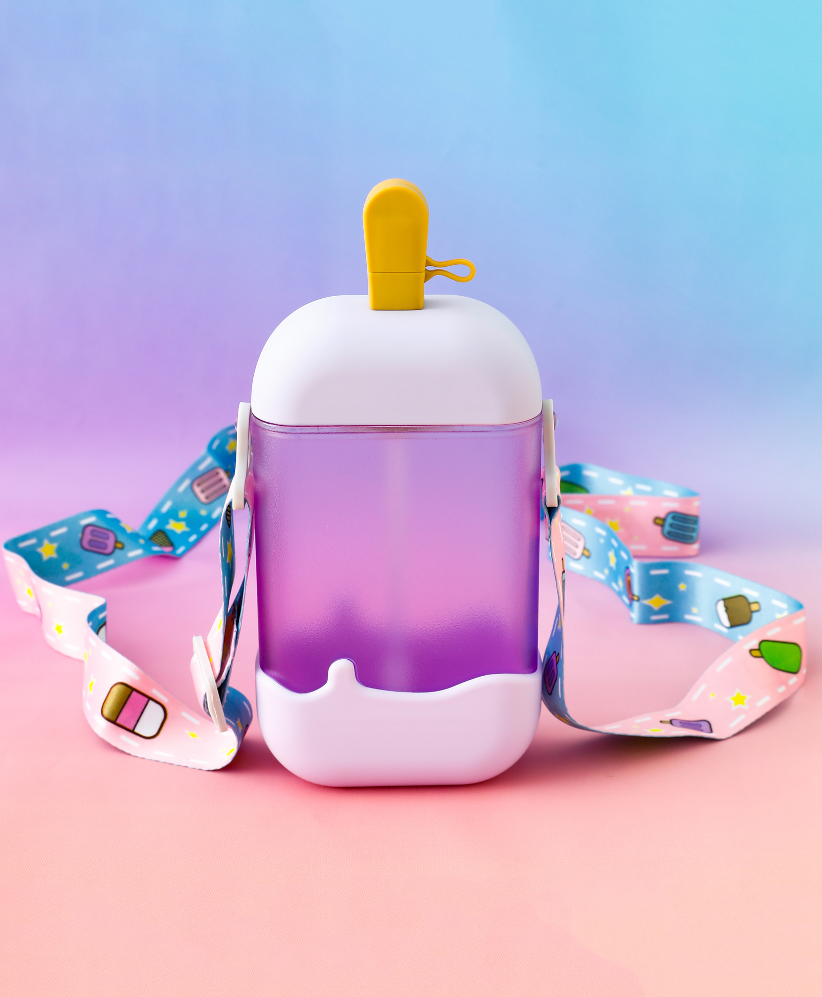 fab n funky Kids Straw Water Bottle with Shoulder Strap 400ml - Purple| BPA-Free, Leak-Resistant & Freezer Safe | School Sipper Bottle for Boys & Girls-picture-22