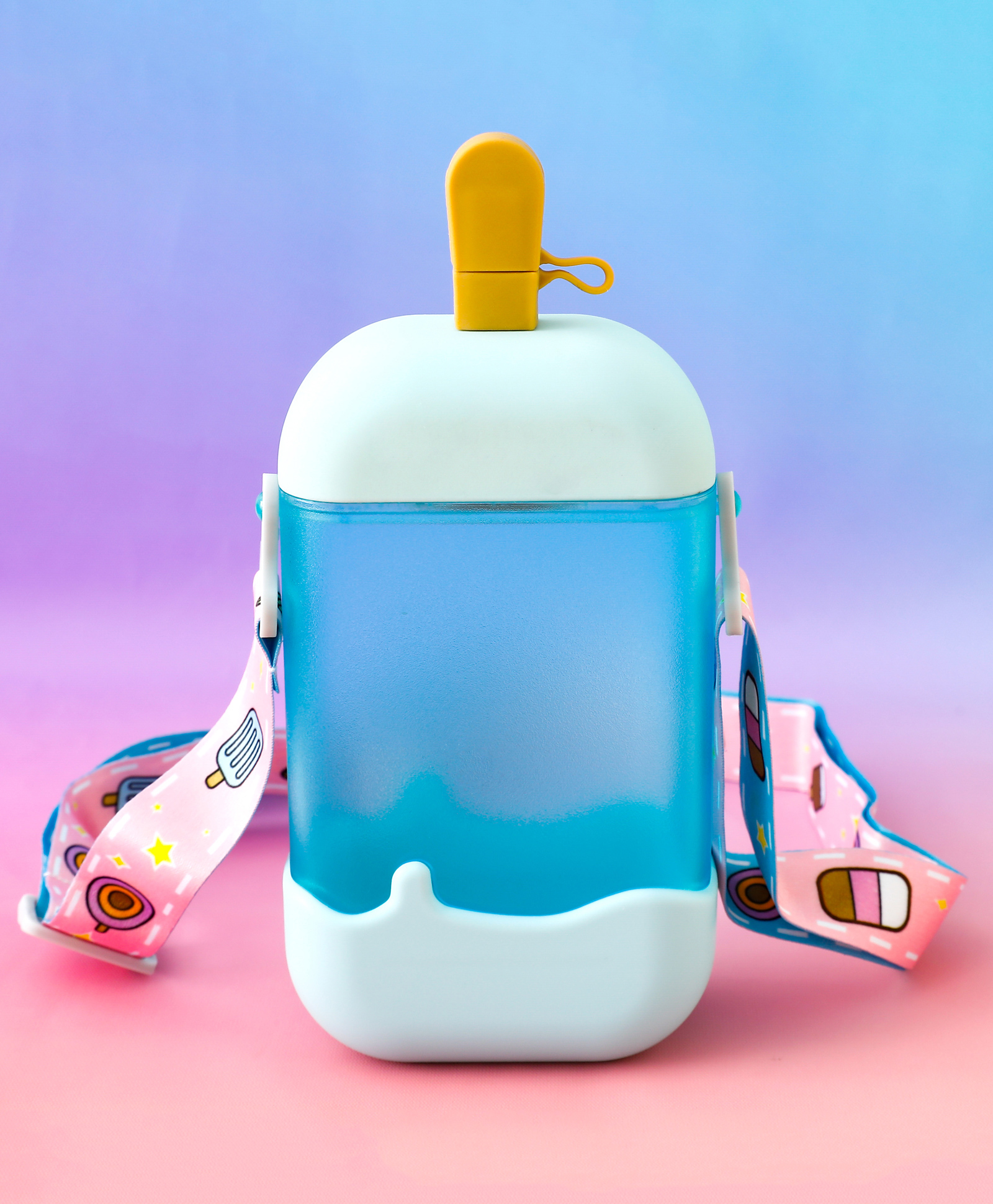 fab n funky Kids Straw Water Bottle with Shoulder Strap 400ml - Blue| BPA-Free, Leak-Resistant & Freezer Safe | School Sipper Bottle for Boys & Girls-picture-21