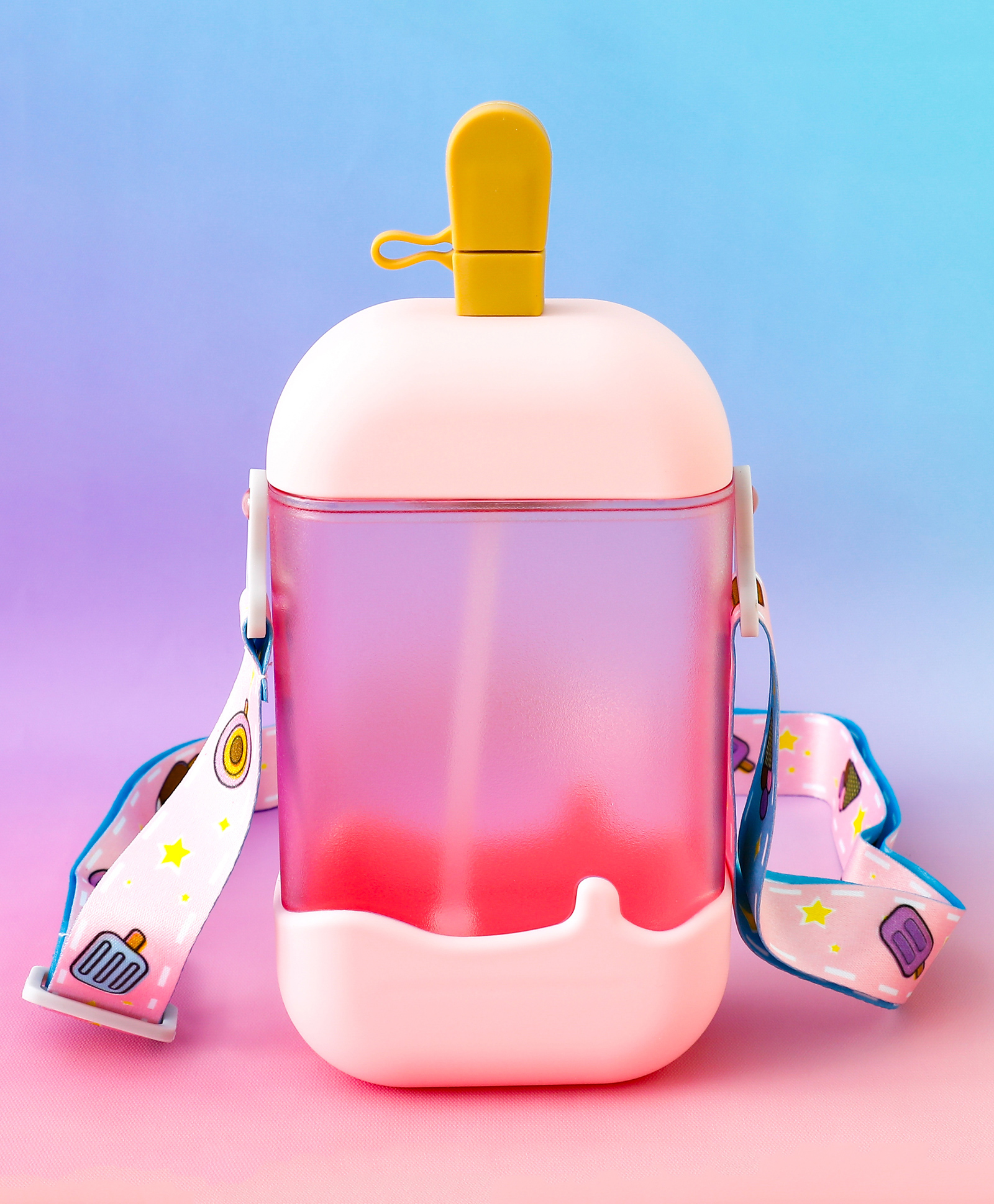 fab n funky Kids Straw Water Bottle with Shoulder Strap 400ml - Pink| BPA-Free, Leak-Resistant & Freezer Safe | School Sipper Bottle for Boys & Girls-picture-31