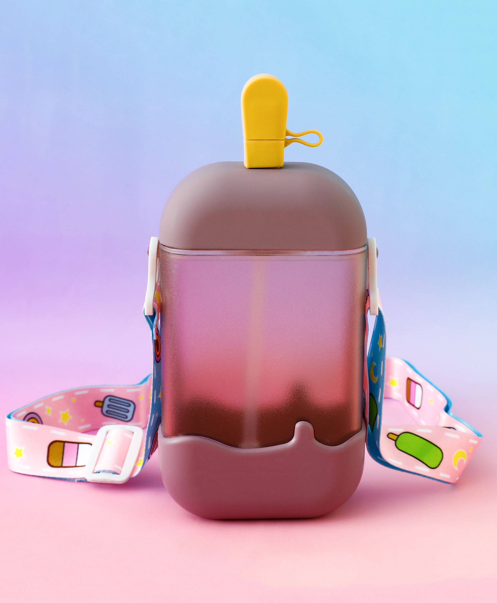 fab n funky Kids Straw Water Bottle with Shoulder Strap 400ml - Brown| BPA-Free, Leak-Resistant & Freezer Safe | School Sipper Bottle for Boys & Girls-picture-29