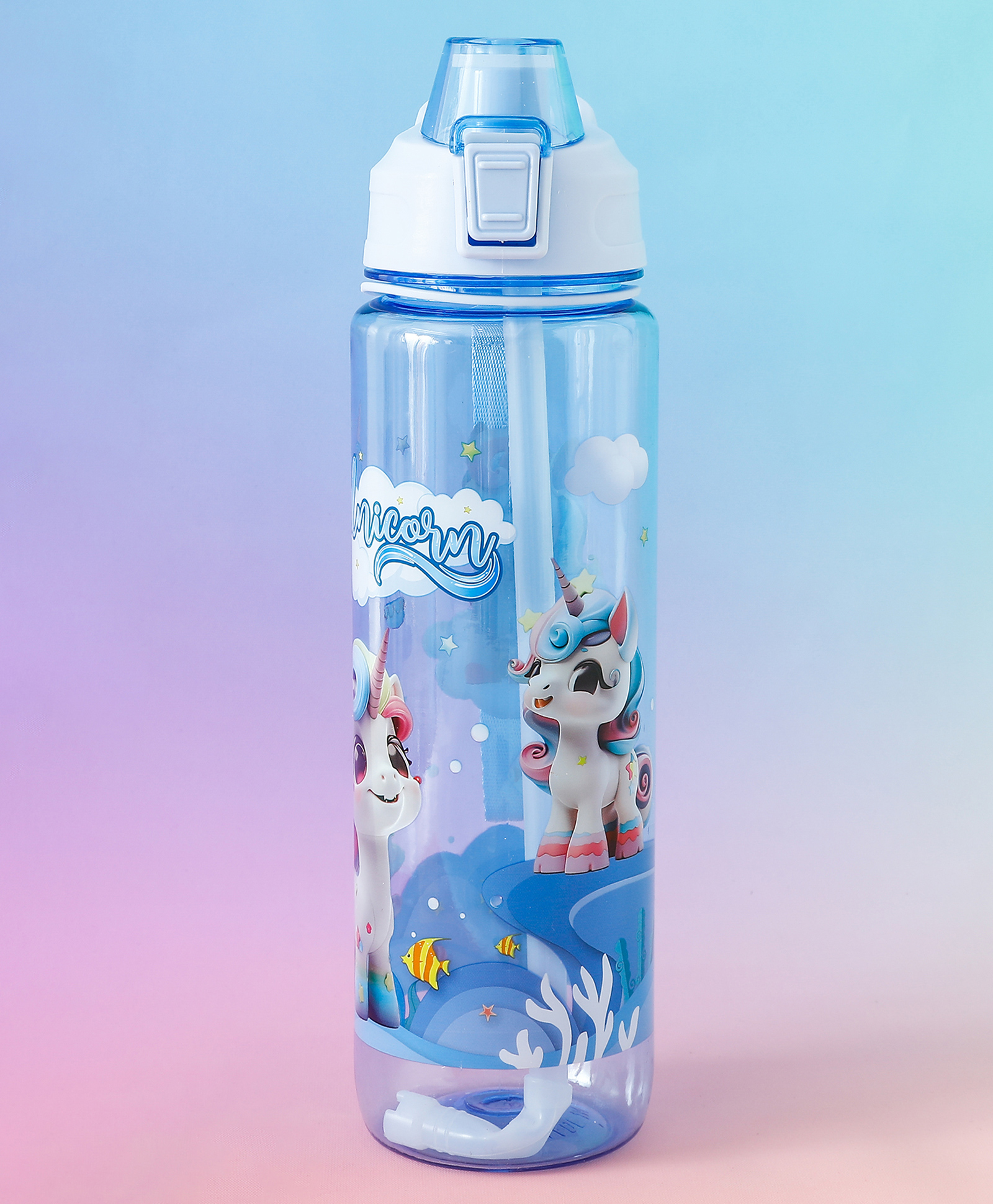 Unicorn Kids Straw Sipper Bottle 1000 ml - Blue| Bottle for School, Travel & Sports| Freezer-Safe| BPA-Free| Leak resistant| School Water Bottle for Boys & Girls| Stylish Flip Lid-image-38