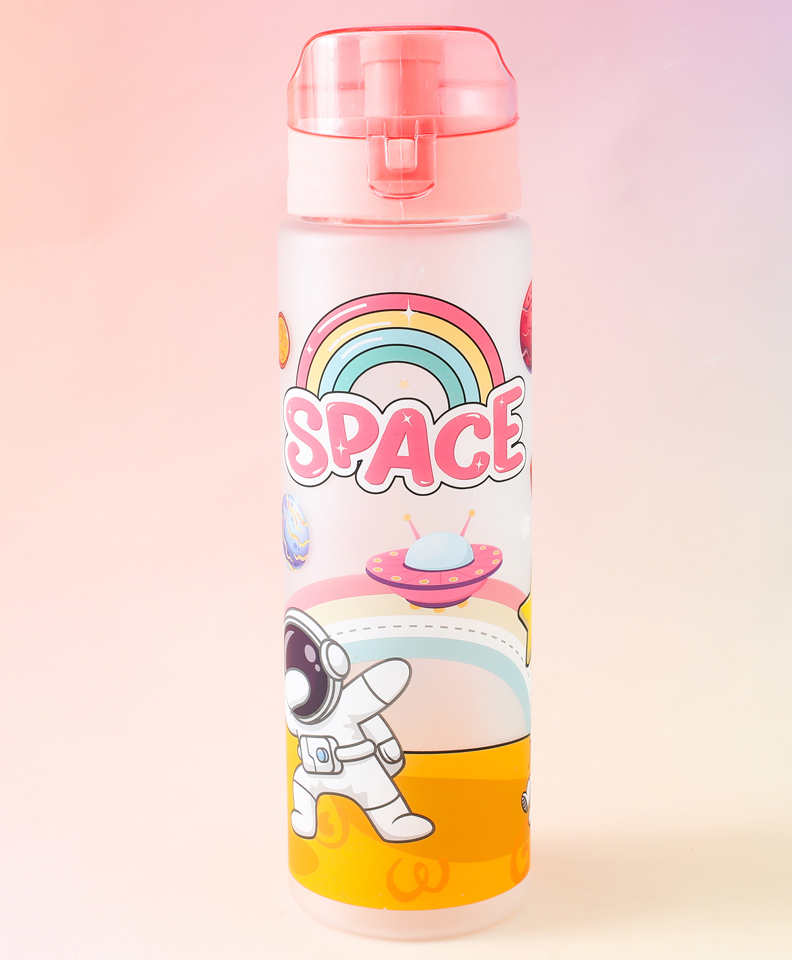 Regular Water Bottle 700 ml Astronaut Print - Pink| Stylish Flip Cover| BPA Free| Ideal for School, Home & Travel| School-going Boys & Girls| Lightweight & Leak Resistant-image-37