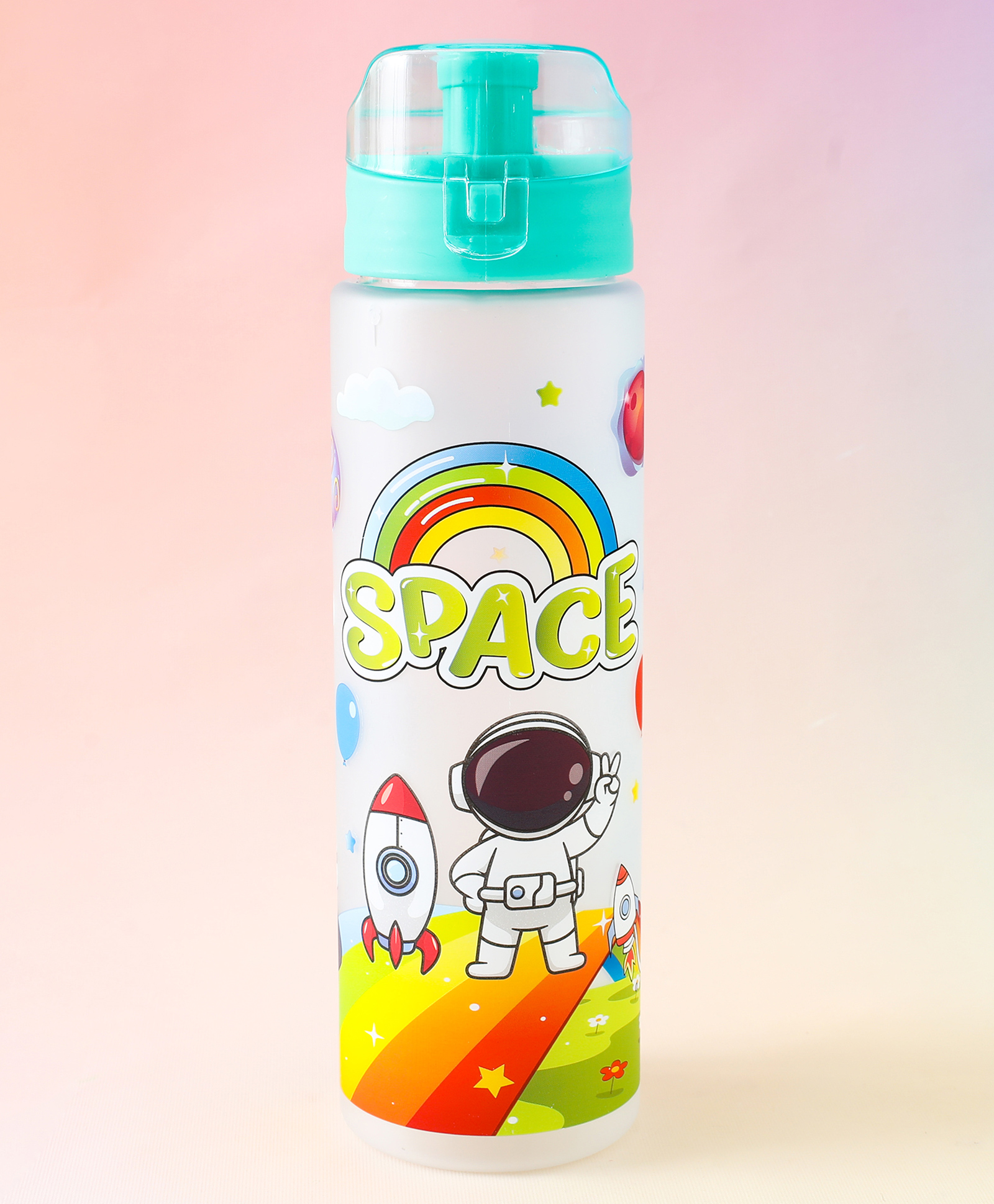 Regular Water Bottle 700 ml Astronaut Print - Green| Stylish Flip Cover| BPA Free| Ideal for School, Home & Travel| School-going Boys & Girls| Lightweight & Leak Resistant-image-46