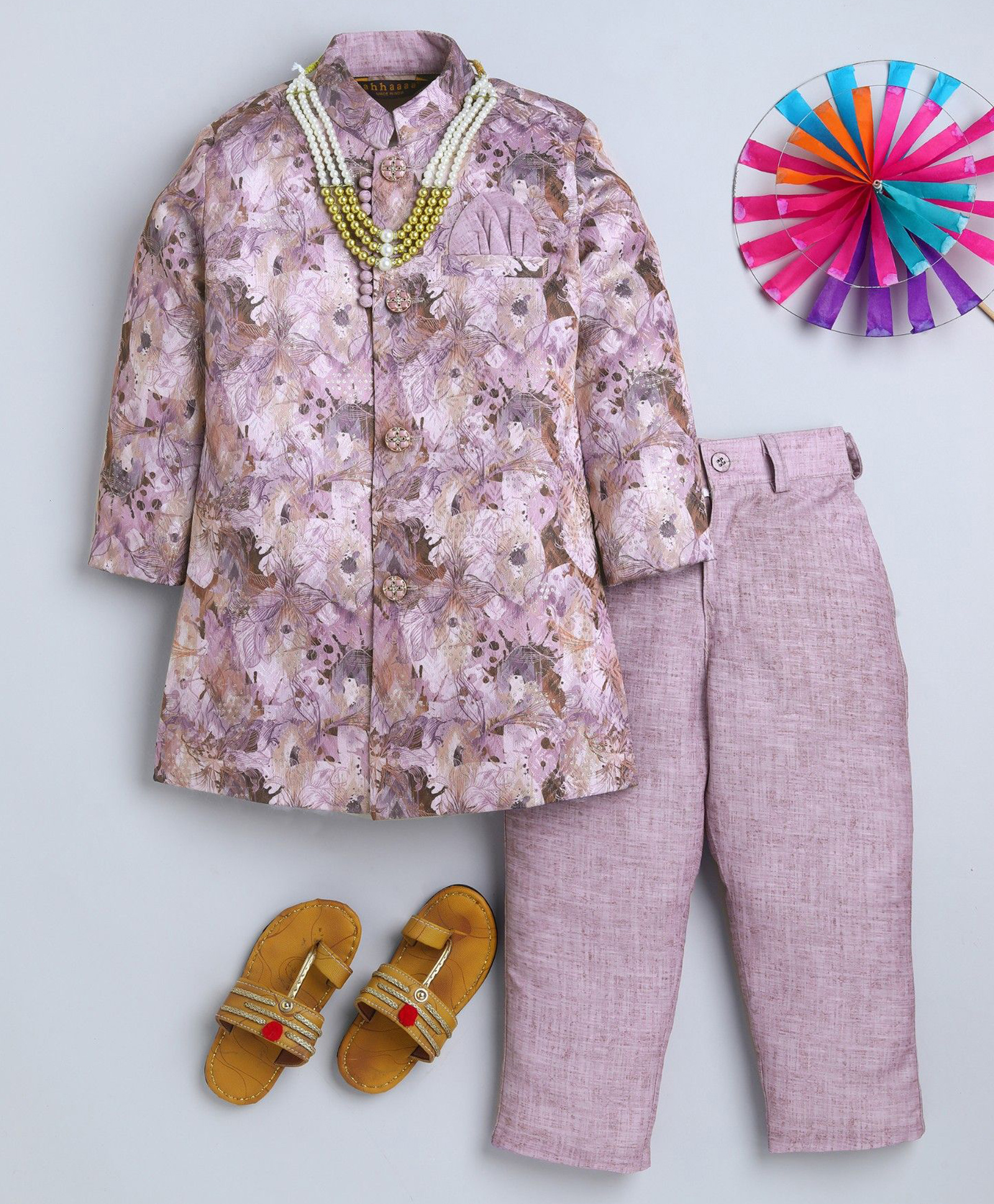 Ahhaaaa Viscose Woven Full Sleeves Floral Printed Jodhpuri Suit & Pant Set - Pink-picture-13