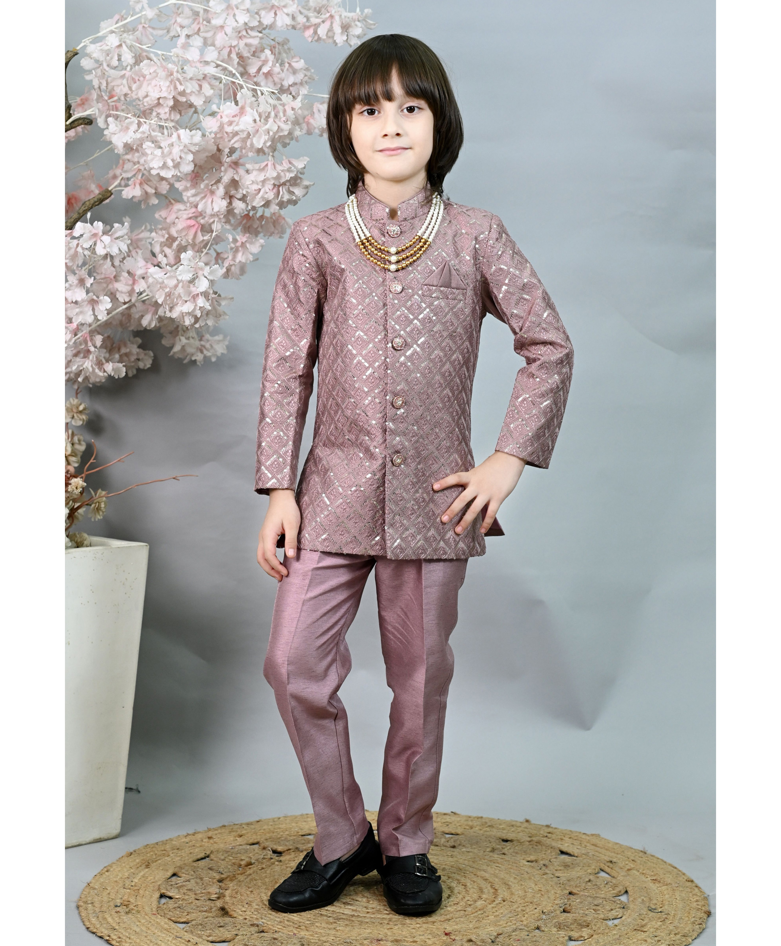 Ahhaaaa Viscose Woven Full Sleeves Floral Embroidered Sequins Embellished Jodhpuri Suit & Pant Set - Pink-picture-26