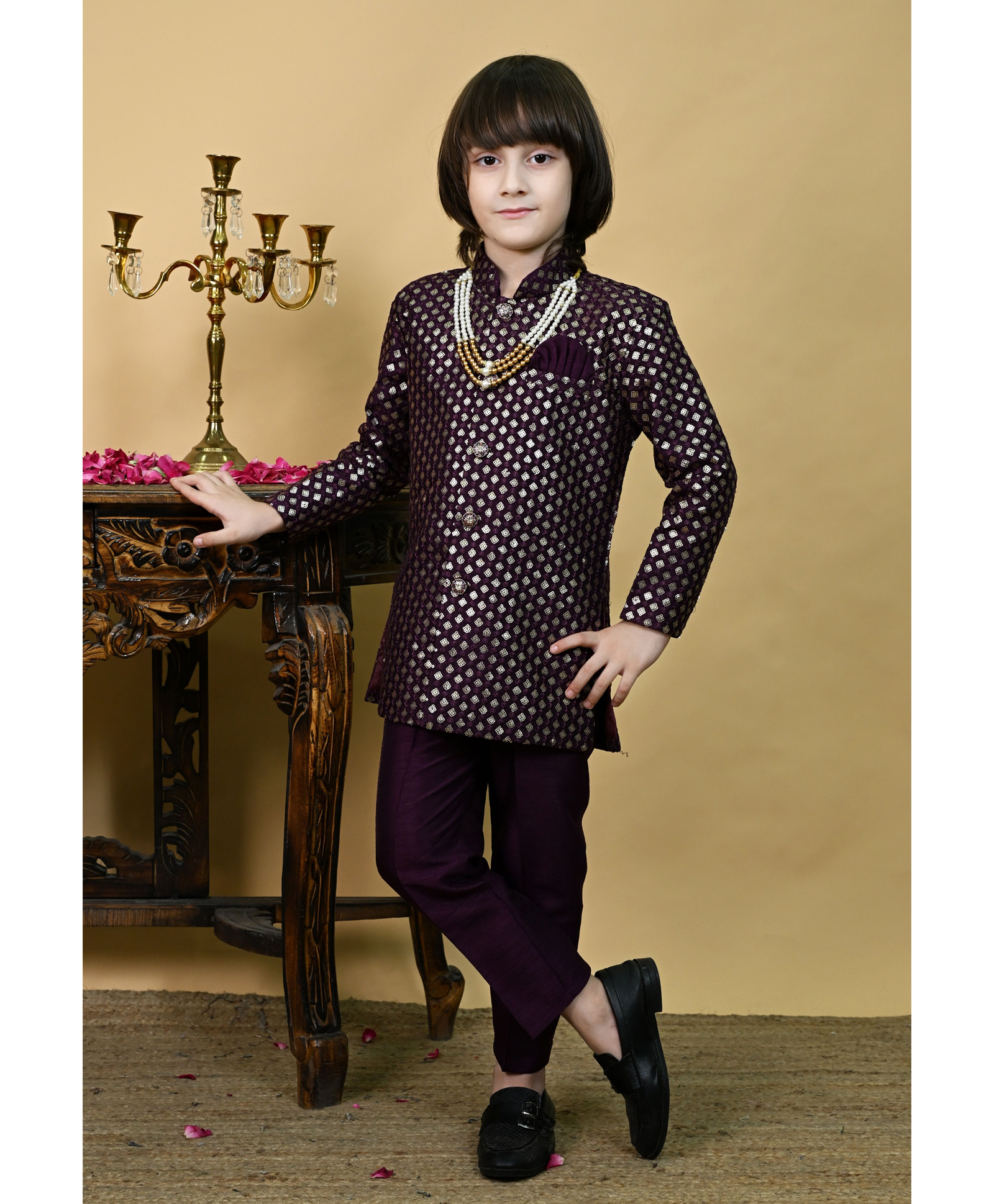 Ahhaaaa Viscose Woven Full Sleeves Sequin Embellished Jodhpuri Suit & Pant Set - Wine-picture-28