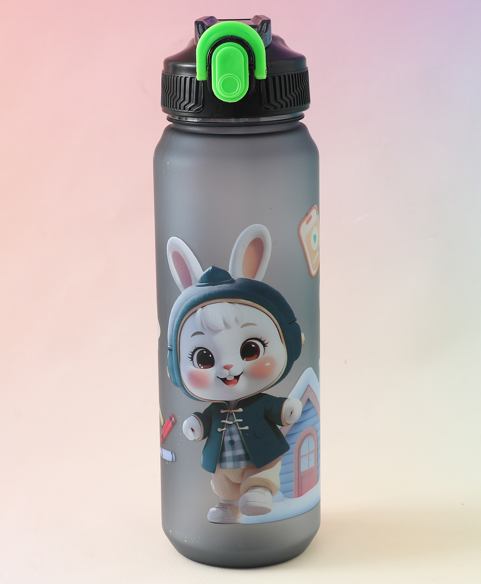 Kids Water Bottle with Straw 900 ml - Cute Cartoon Print - Black| BPA Free| Leak-Resistant & Freezer Safe| Flip Lock Bottle with Carry Tag for Boys & Girls-image-22