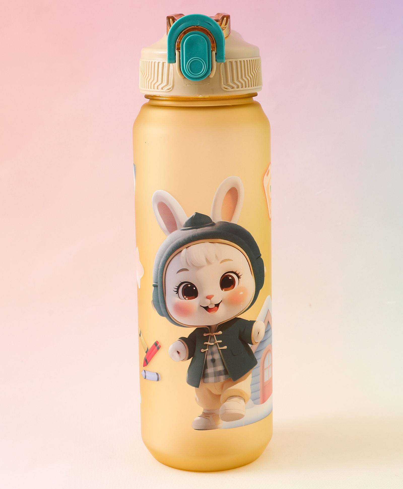 Bunny Kids Straw Sipper 900 ml - Yellow| Stylish Flip Cover| BPA Free| Ideal for School, Home & Travel| School-going Boys & Girls| Lightweight & Leak Resistant-image-34