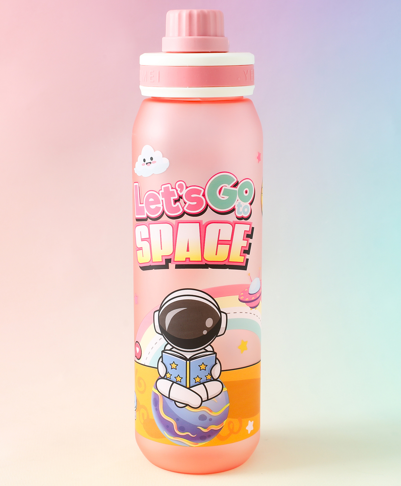 fab n funky Regular Water Bottle 1000ml Astronaut Print - Pink | BPA Free | Ideal for School, Home & Travel | School-going Boys & Girls | Lightweight & Leak Resistant-picture-24