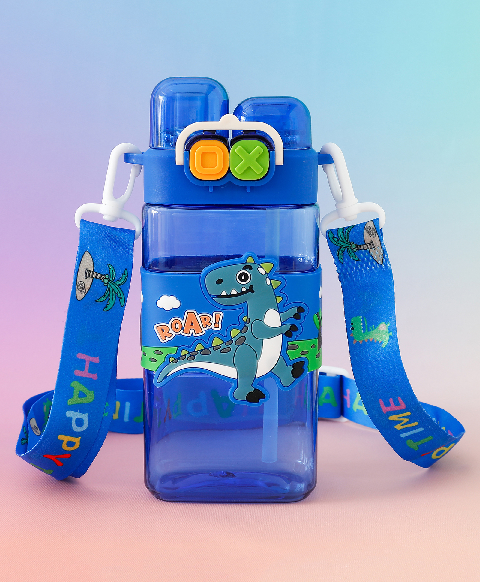 Dino Kids Straw Water Bottle 550 ml - Blue| Dual Drinking Option (Straw & Spout)| Leak-Resistant| BPA Free & Freezer Safe| Sipper Bottle for School & Travel for Boys & Girls-image-49