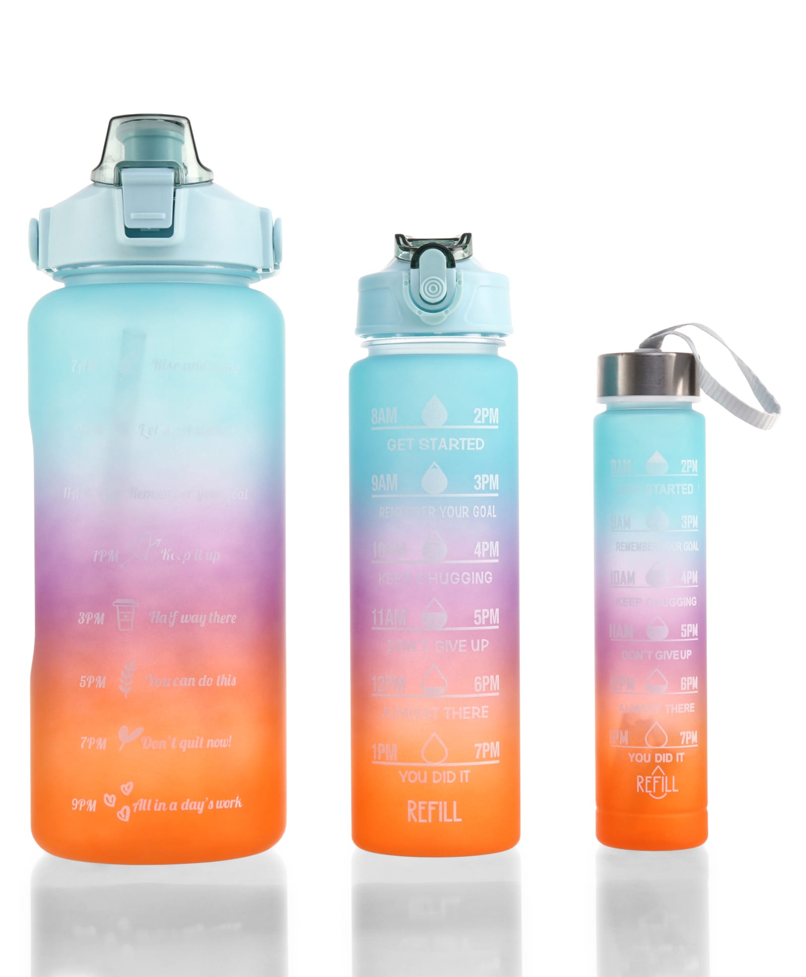 Motivational Gradient Sports Water Bottle Combo - Pack of 3 (2000ml + 900ml + 300ml) - Blue & Orange| Time Marker| Leak-Resistant| Freezer-Safe| Stylish Bottles| for School, Gym & Travel-image-23