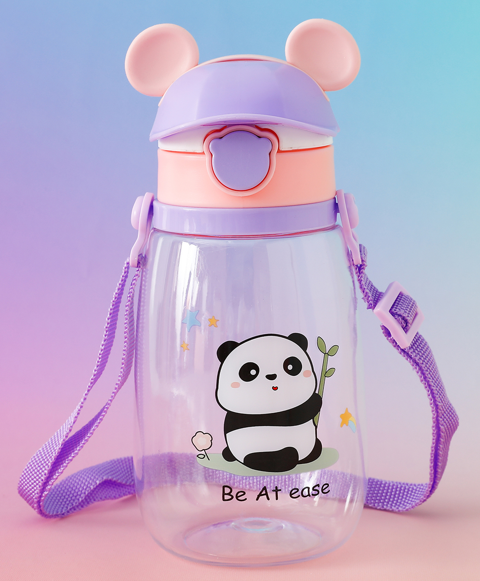 Panda Ease Kids Straw Sipper Bottle 500 ml Pink & Purple| Cute Bear-Ear Flip Lid| BPA Free| Ideal for School, Home & Travel| School-Going Boys & Girls| Lightweight & Leak Resistant-image-3