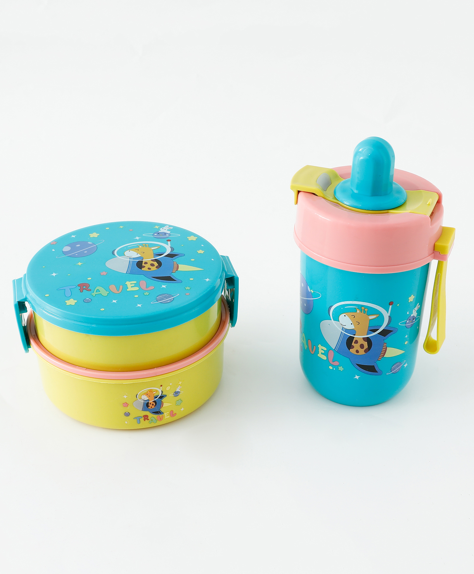 Cartoon Theme Kids Double Deck Lunch Box & Water Bottle - Green+Blue| BPA-Free, Leak-Resistant & Freezer Safe|450ml Lunch Box with Spoon & 500ml Bottle|School Tiffin Combo for Boys & Girls-image-22