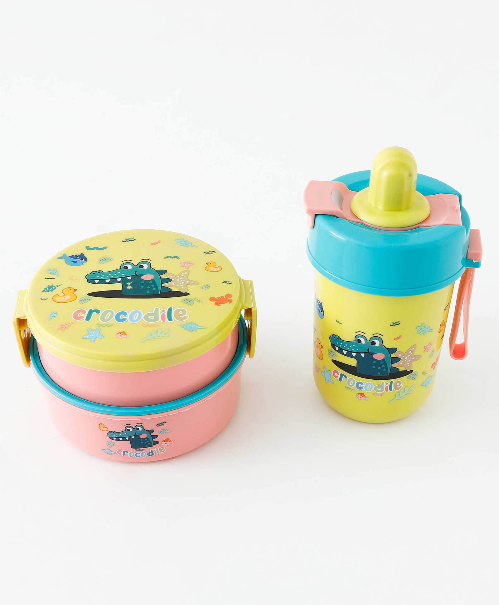 Cartoon Theme Kids Double Deck Lunch Box & Water Bottle - Pink+Green| BPA-Free, Leak-Resistant & Freezer Safe|450ml Lunch Box with Spoon & 500ml Bottle|School Tiffin Combo for Boys & Girls-image-6