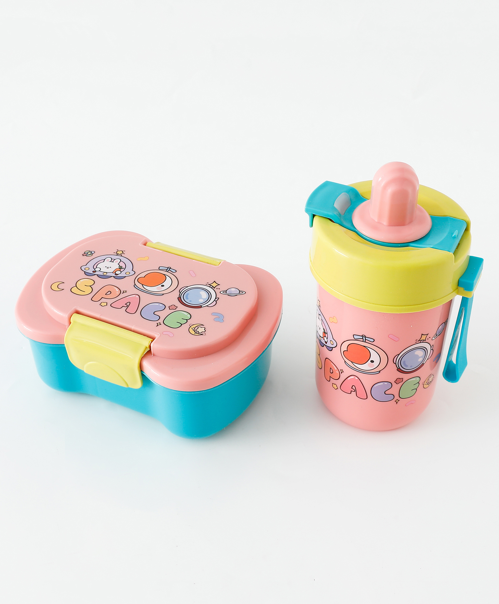 Cartoon Theme Kids Lunch Box & Water Bottle - Blue+Pink| BPA-Free, Leak-Resistant & Freezer Safe| 450ml Lunch Box with Spoon & 500ml Bottle | School Tiffin Combo for Boys & Girls-image-11