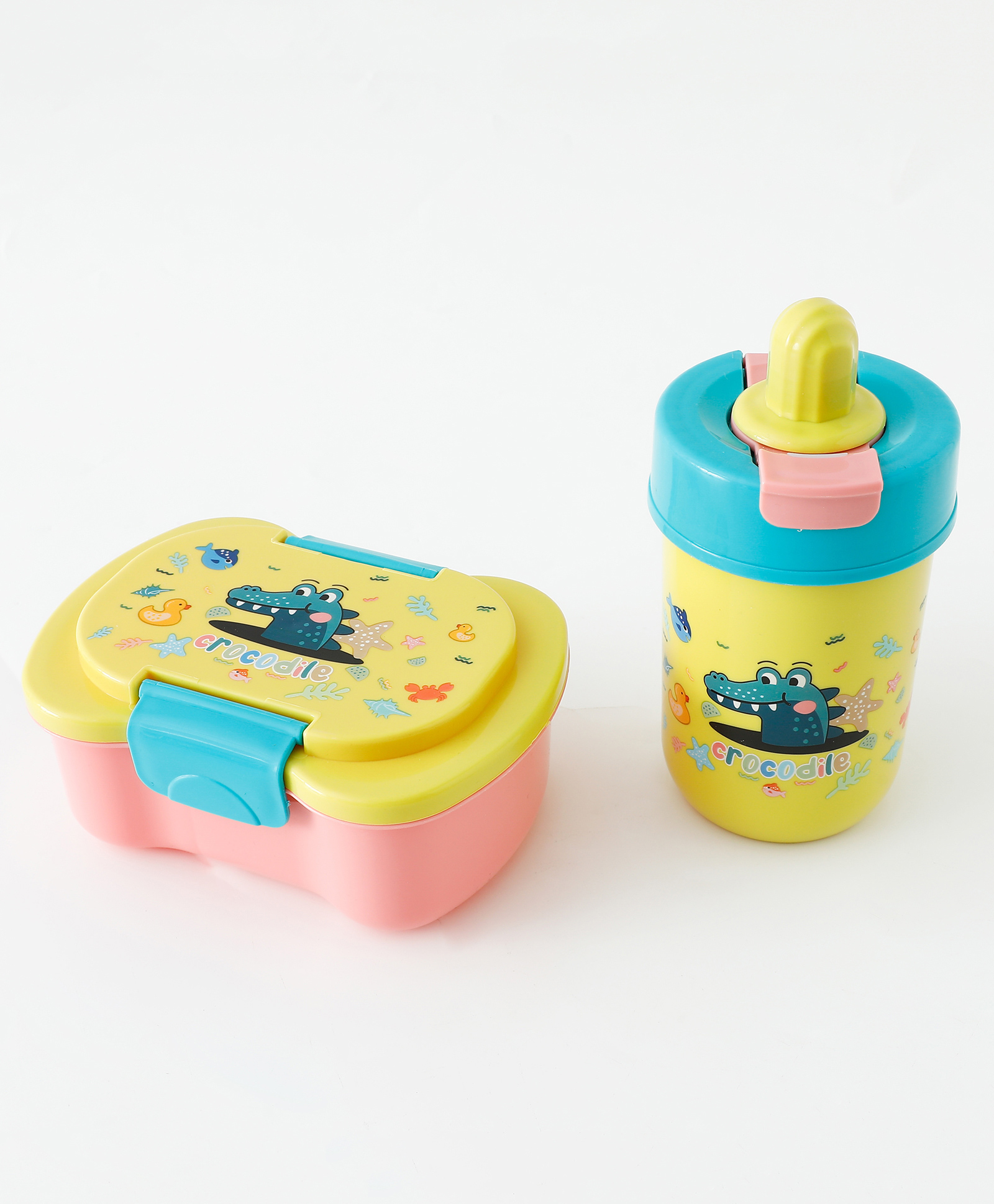 Cartoon Theme Kids Lunch Box & Water Bottle - Pink+Green| BPA-Free, Leak-Resistant & Freezer Safe| 450ml Lunch Box with Spoon & 500ml Bottle | School Tiffin Combo for Boys & Girls-image-10