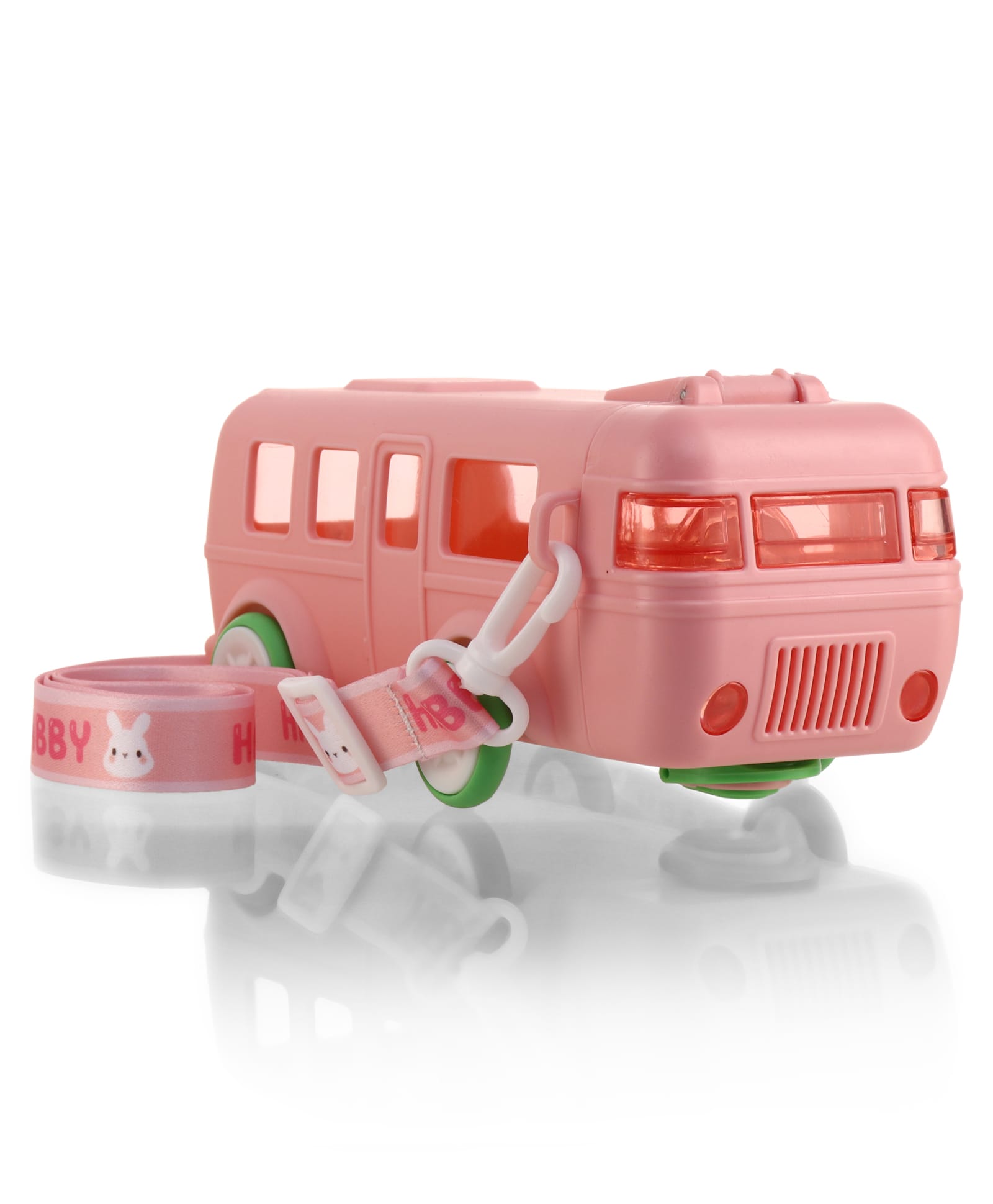 fab n funky Bus-Shaped Kids Water Bottle 560 ml with Straw & Spout Lid - Pink | Leak-Resistant BPA Free Freezer Safe Sipper Bottle for School & Travel-picture-26