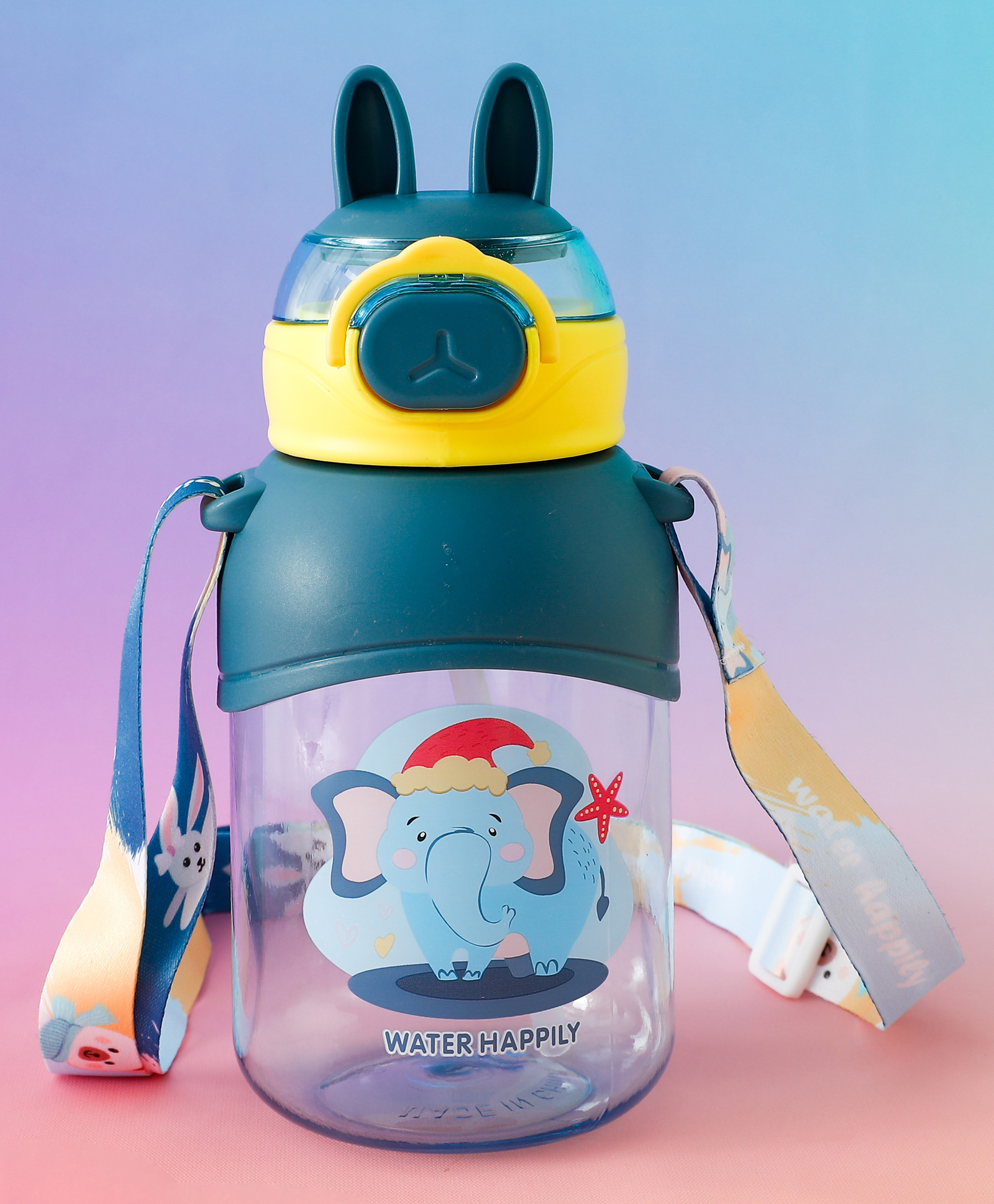 fab n funky Kids Straw Water Bottle with Shoulder Strap 650ml - Blue| BPA-Free, Leak-Resistant & Freezer Safe| Cartoon Print| School Sipper Bottle for Boys & Girls-picture-28
