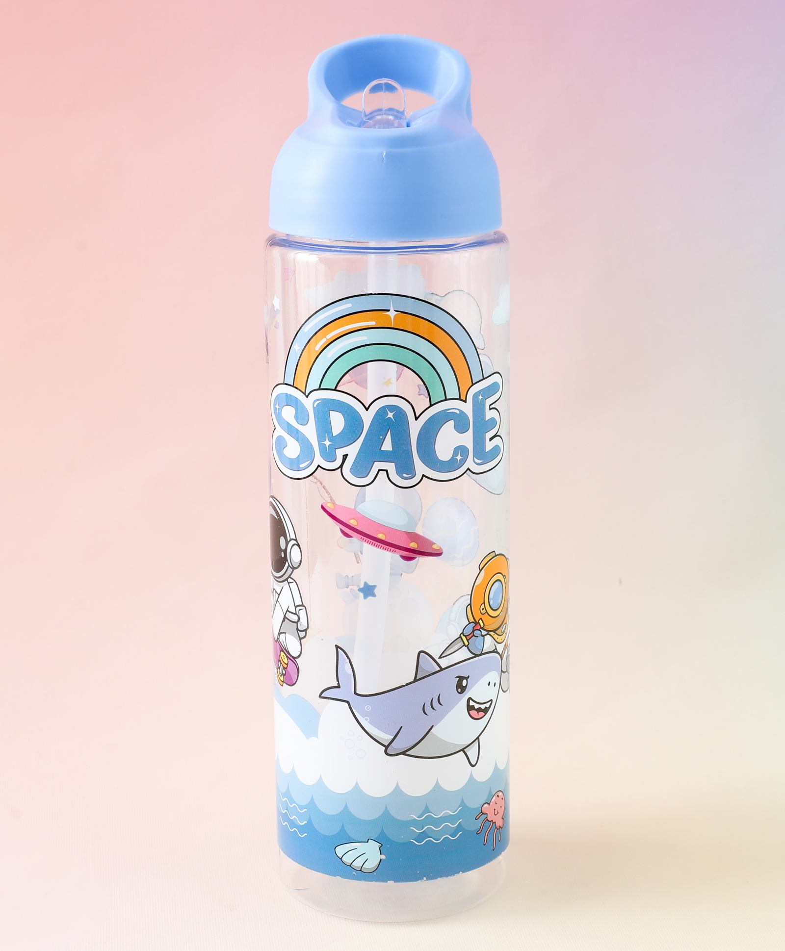 Space Theme Kids Straw Water Bottle 700 ml with Flip Spout - Blue| Leak-Resistant| BPA Free & Freezer Safe| Sipper Bottle for School & Travel for Boys & Girls-image-37