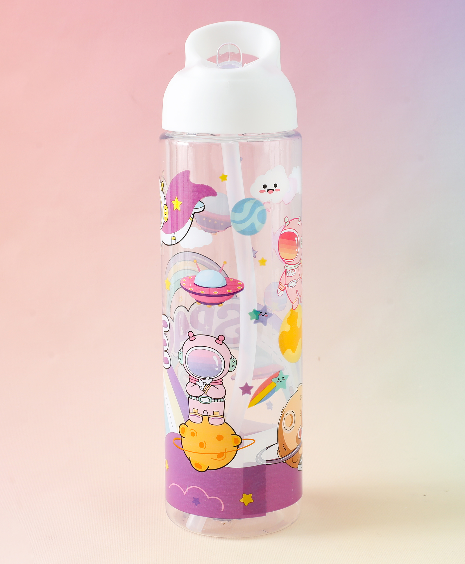 Space Theme Kids Straw Water Bottle 700 ml with Flip Spout - White| Leak-Resistant| BPA Free & Freezer Safe| Sipper Bottle for School & Travel for Boys & Girls-image-40
